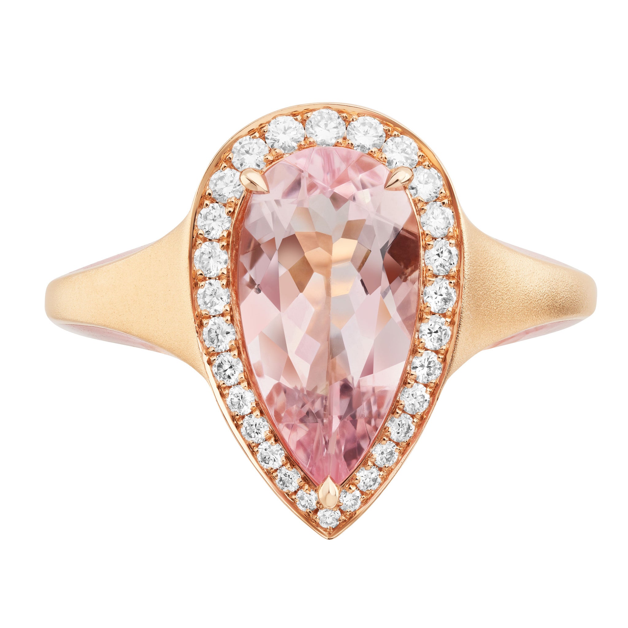 R 0143-20, 18K Rose Gold, Morganite, Diamonds, Enamel Ring