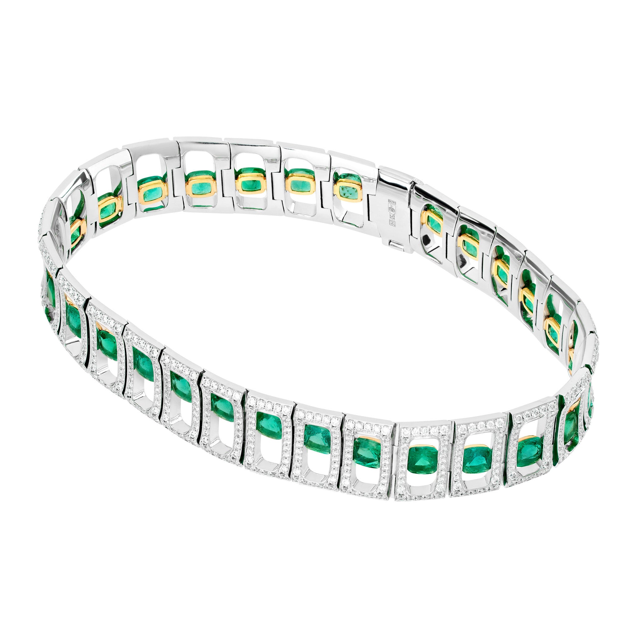 Br 0226-0 18K White Gold, Enamel, Emeralds, Diamonds Bracelet