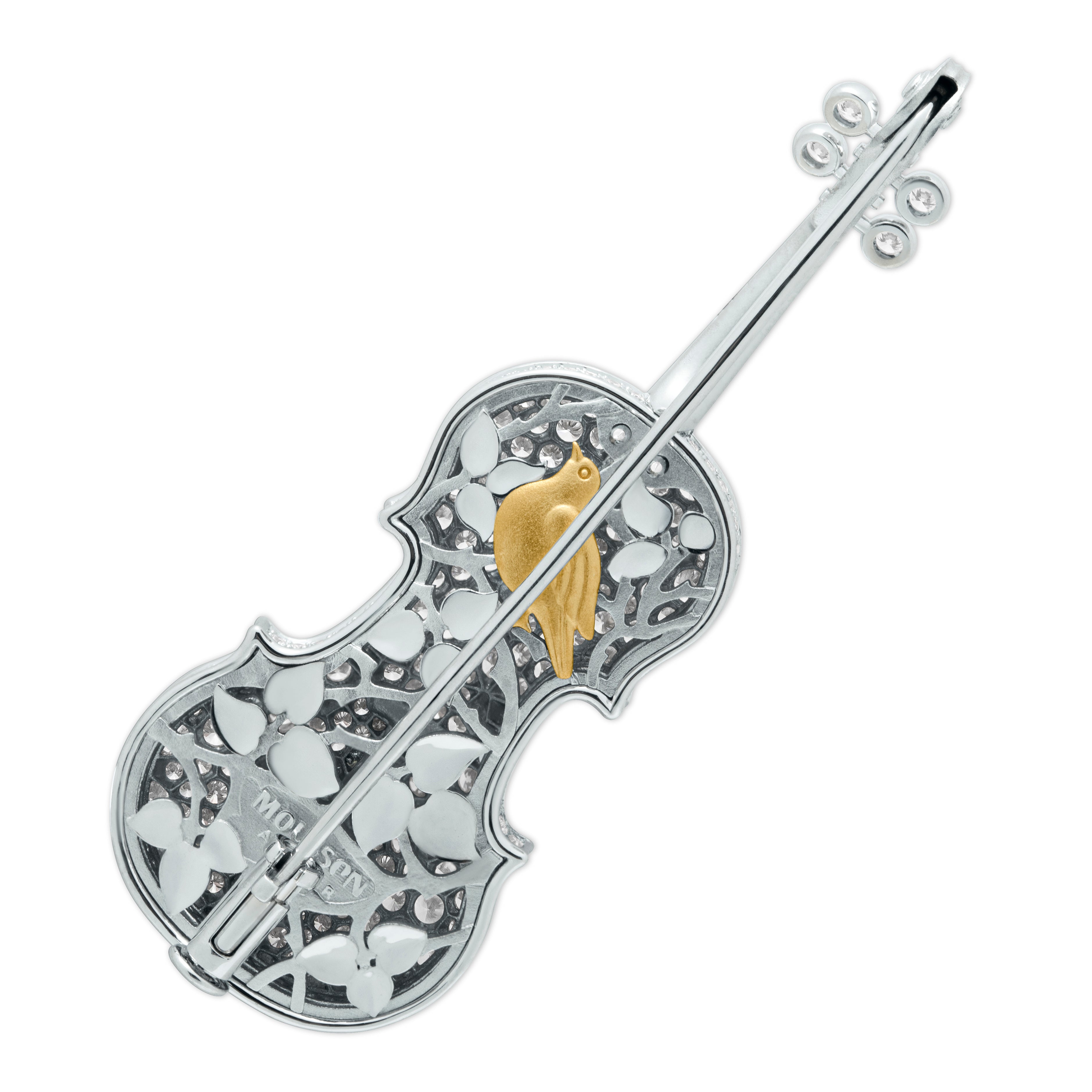 Brs 0267-20, 18K White Gold, Diamonds Violin Brooch