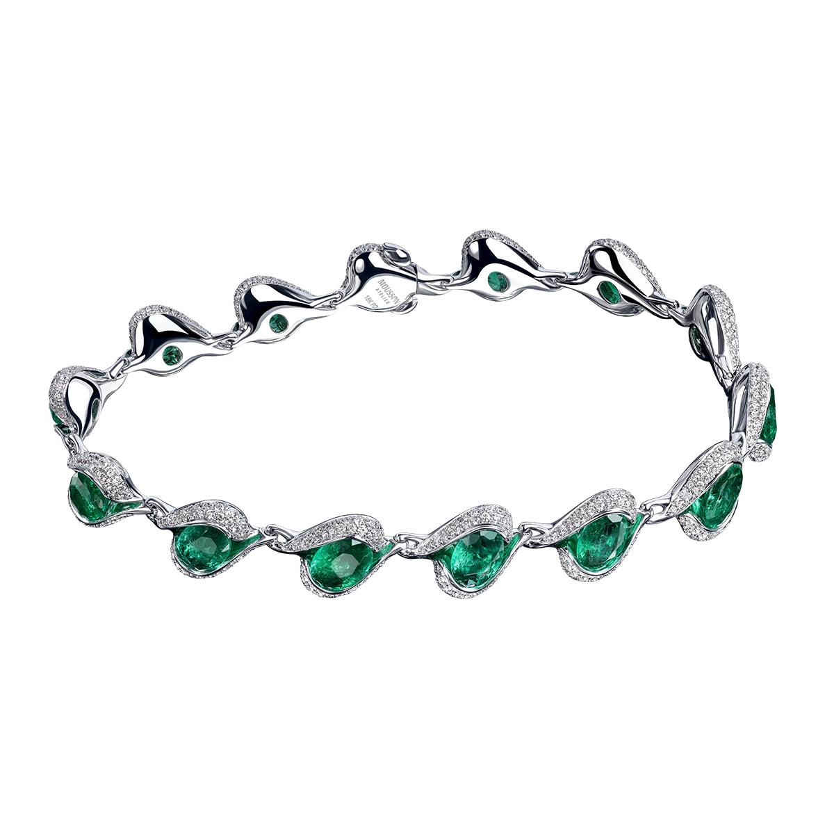 Enamel, Emeralds, Diamonds 18K White Gold Bracelet, Br 0123-1