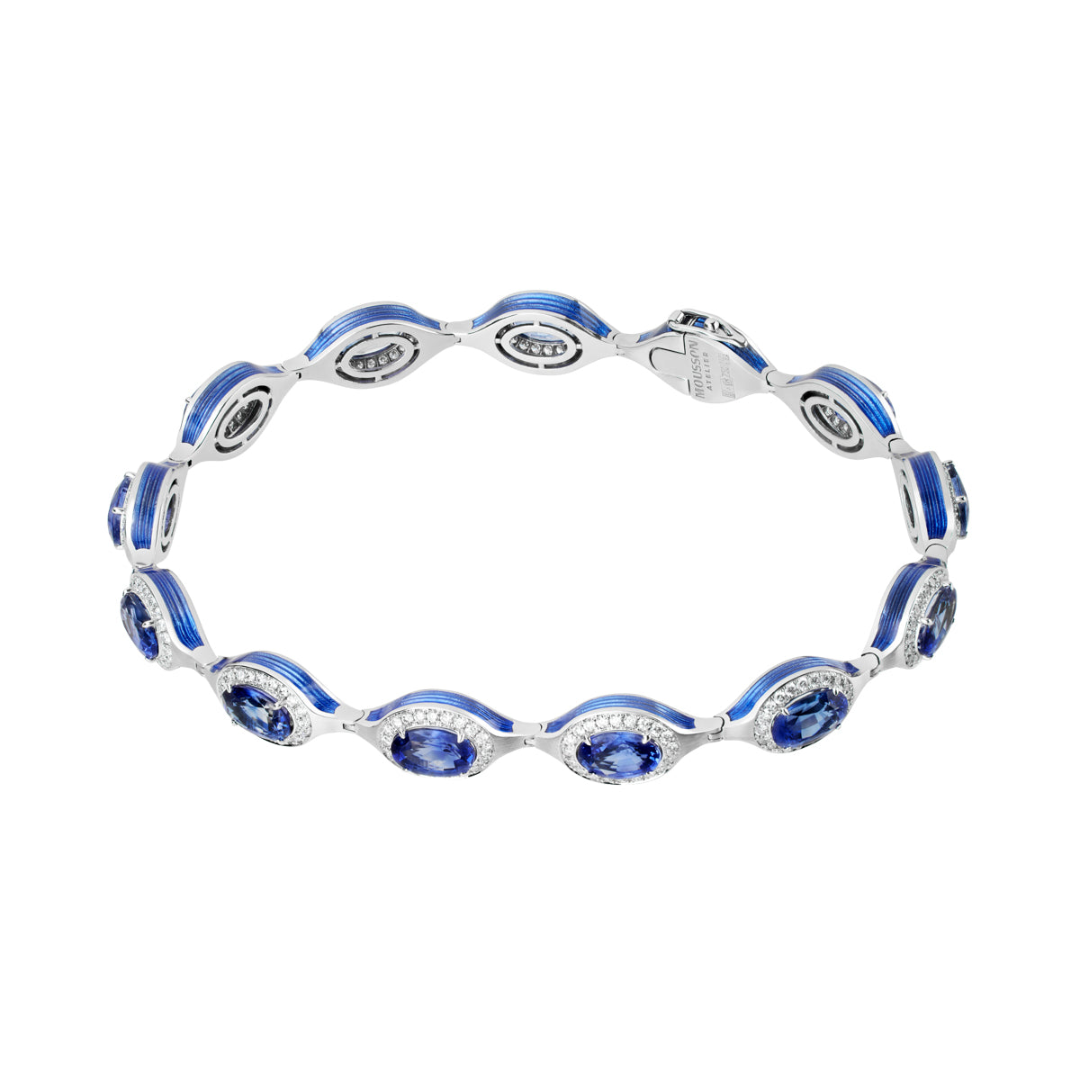 Br 0143-02 18K White Gold, Blue Sapphire, Diamonds Enamel Bracelet