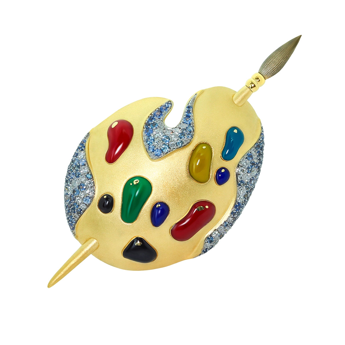 Enamel, Sapphire, Diamonds 18K Yellow Gold Palette Brooch, Brs 0032-0