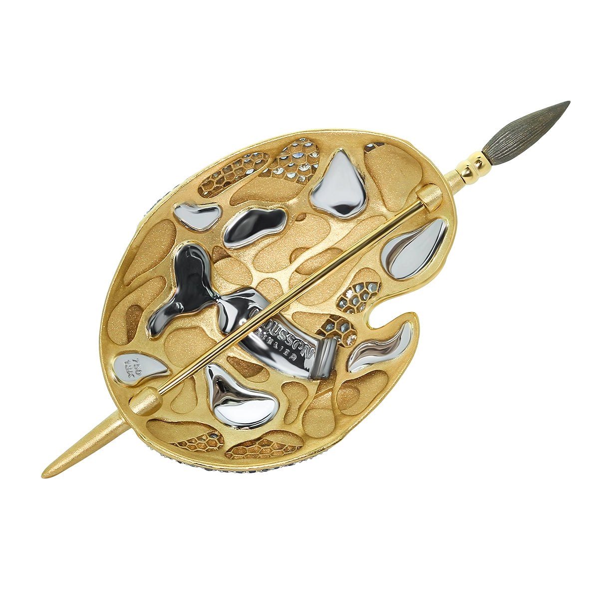 Enamel, Sapphire, Diamonds 18K Yellow Gold Palette Brooch, Brs 0032-0