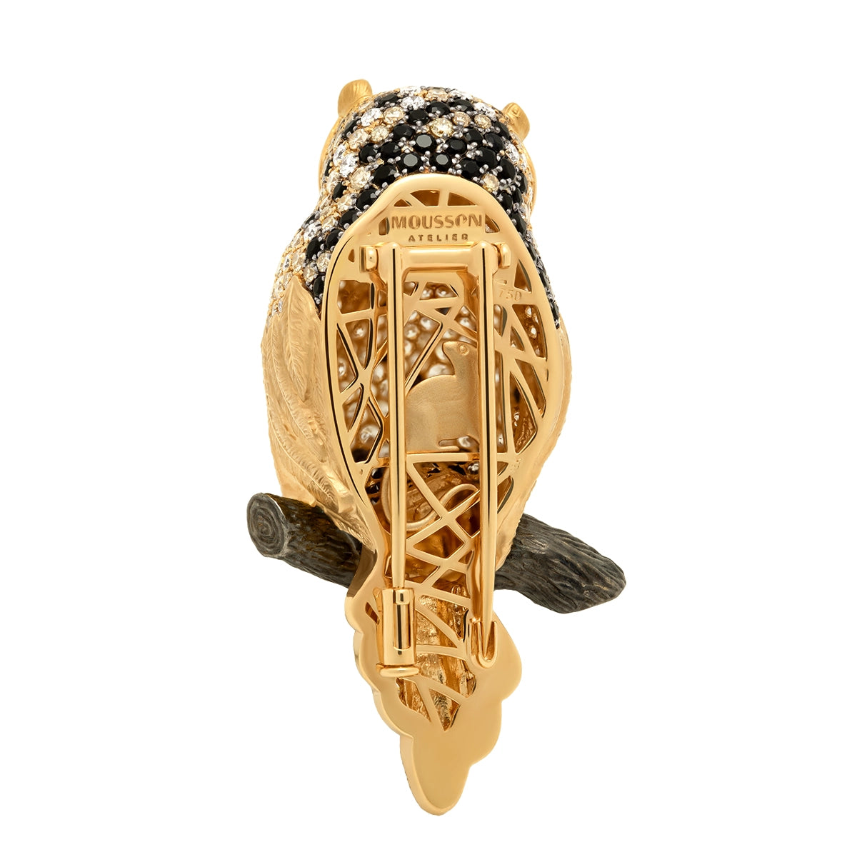 Diamonds Green Tourmalines 18K Yellow Gold Owl Brooch Brs 0171-1