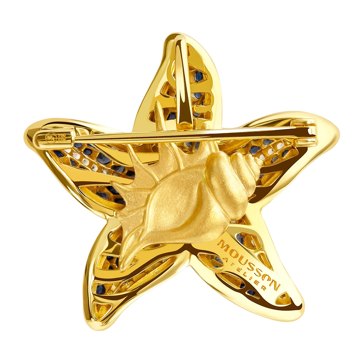 Diamonds, Sapphires, Green Tourmaline, 18K Yellow Gold Sea Star Brooch, Brs 0242-1