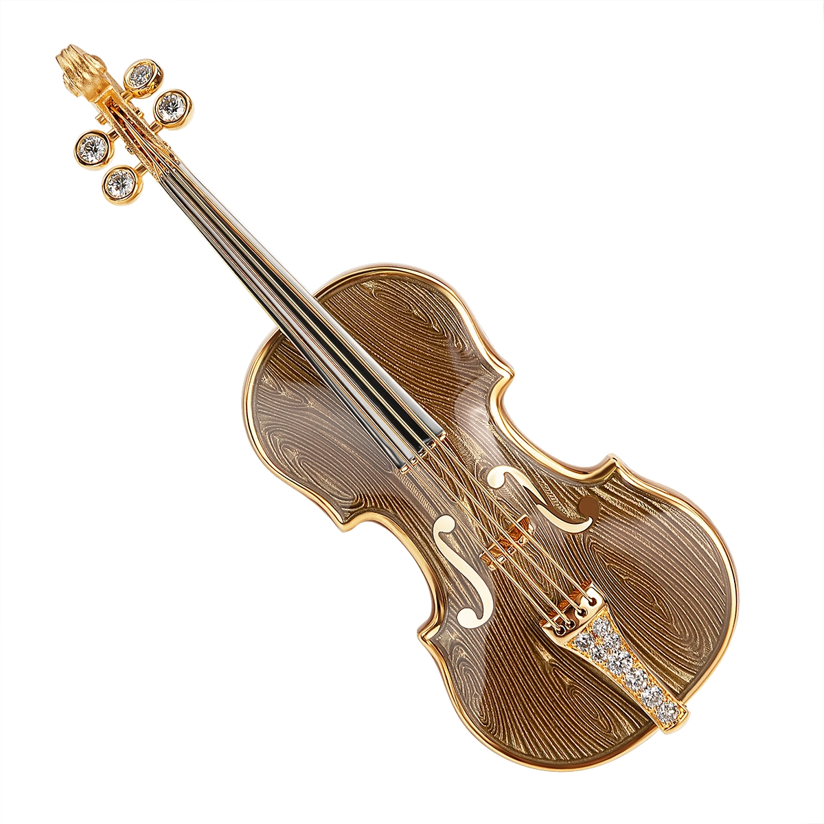 Enamel, Diamonds 18K Yellow Gold Violin Brooch, Brs 0267-0