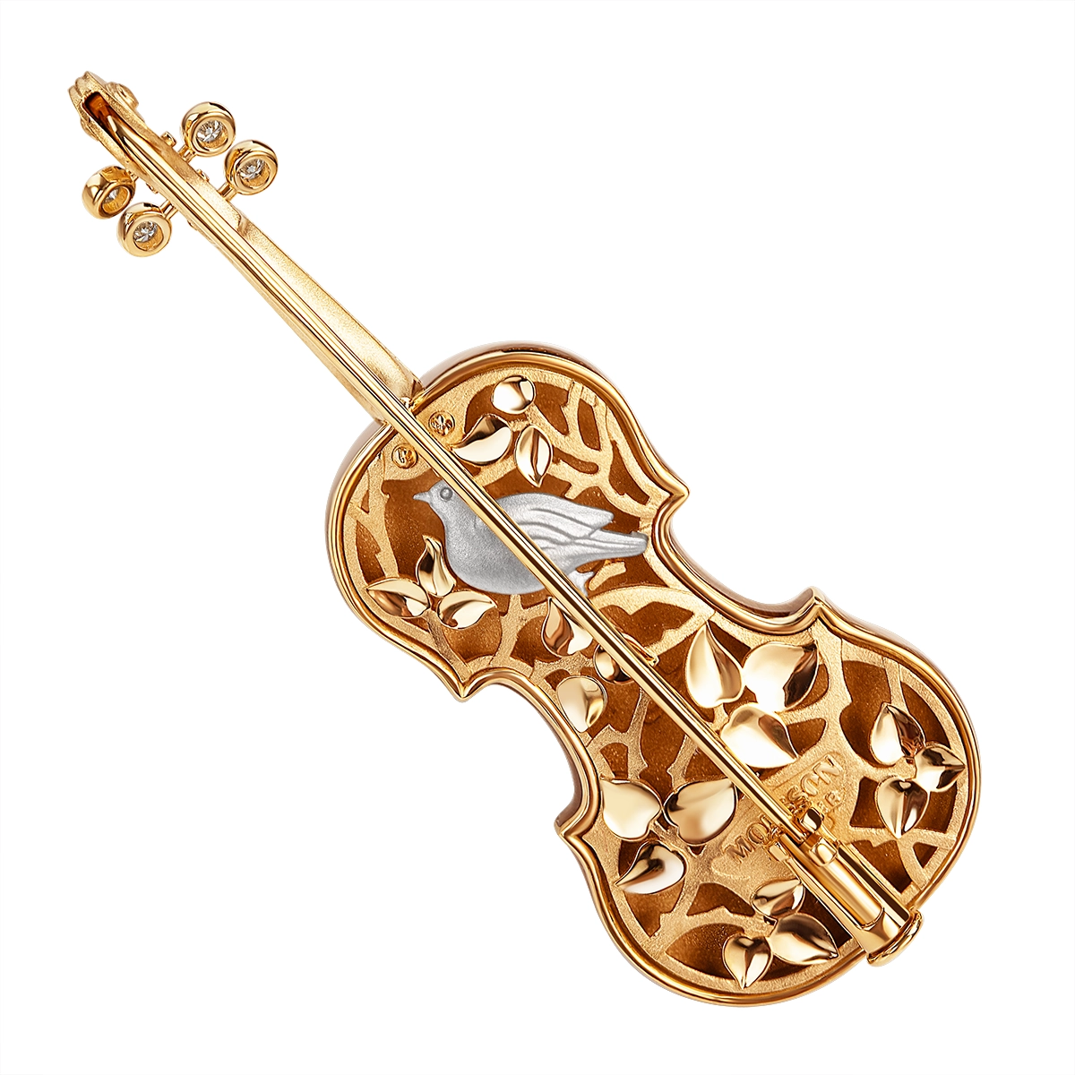 Enamel, Diamonds 18K Yellow Gold Violin Brooch, Brs 0267-0