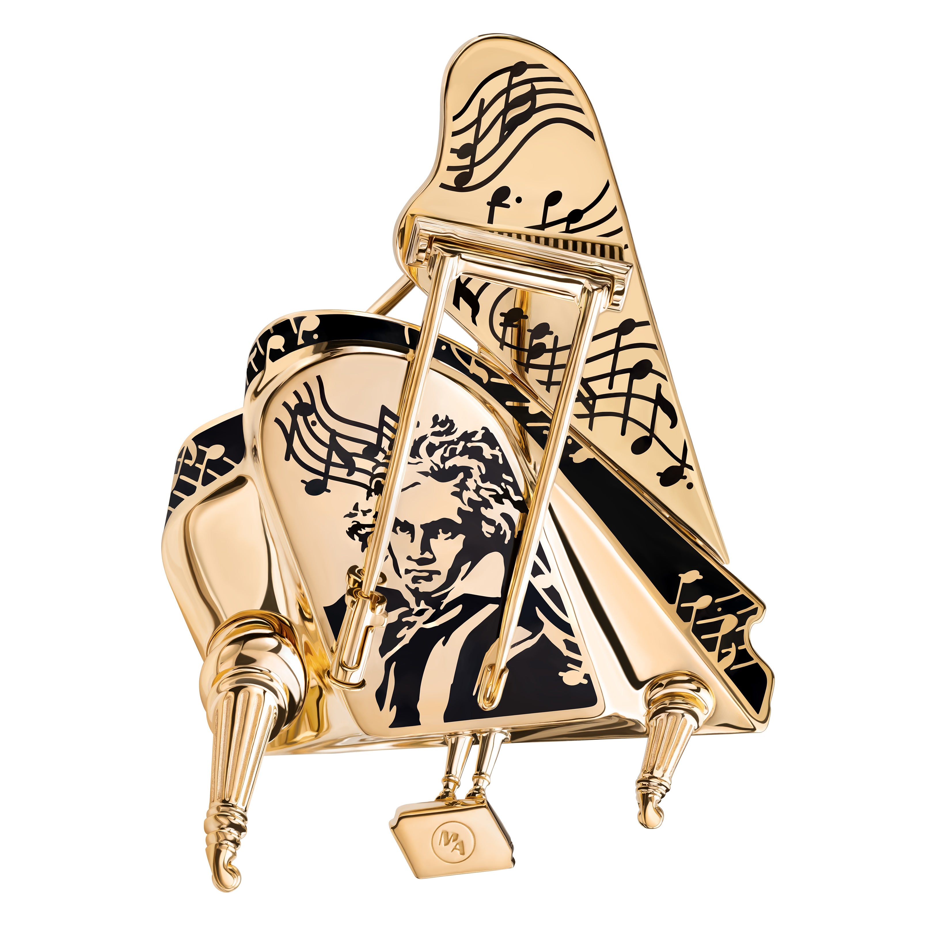 Enamel, Diamonds 18K Yellow Gold Piano Brooch, Brs 0267-5