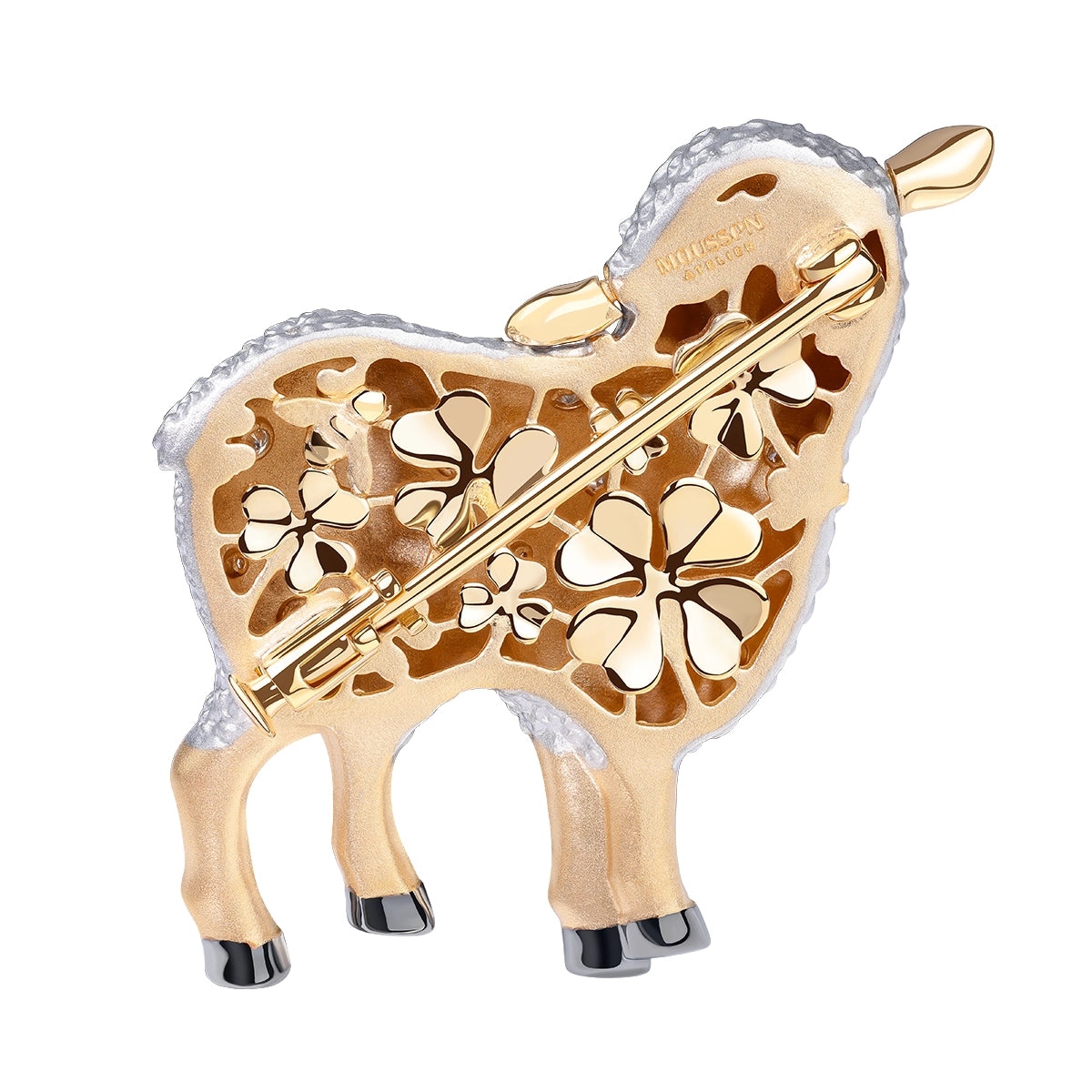 Diamonds 18K Yellow and White Gold Enamel Lamb Brooch, Brs 0269-0