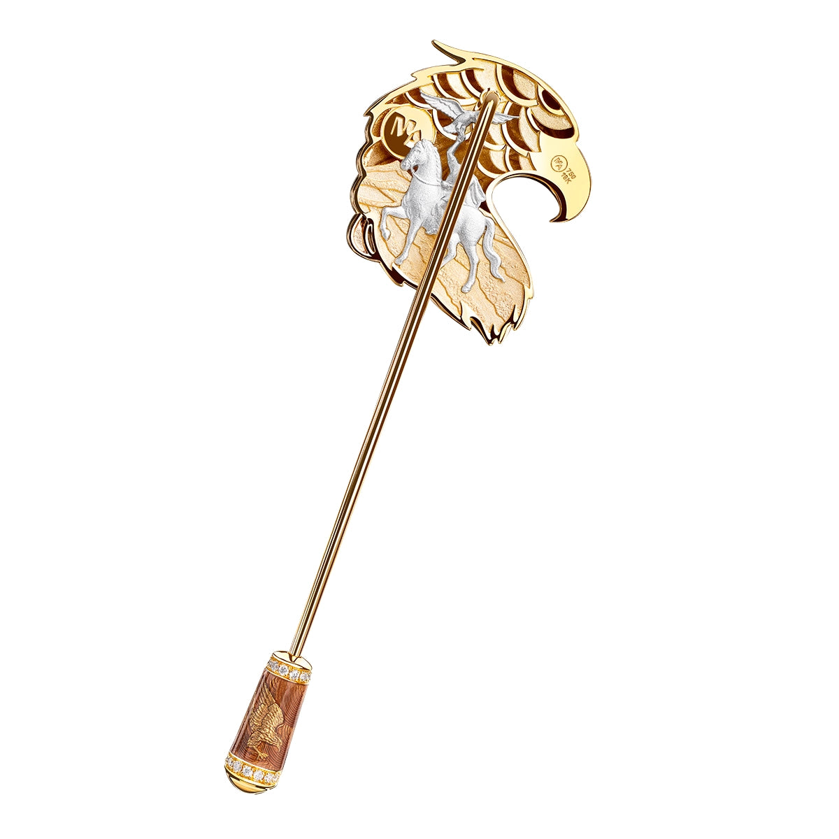 18K Yellow White Gold, Diamonds, Enamel Men Pin, Brs 0301-0