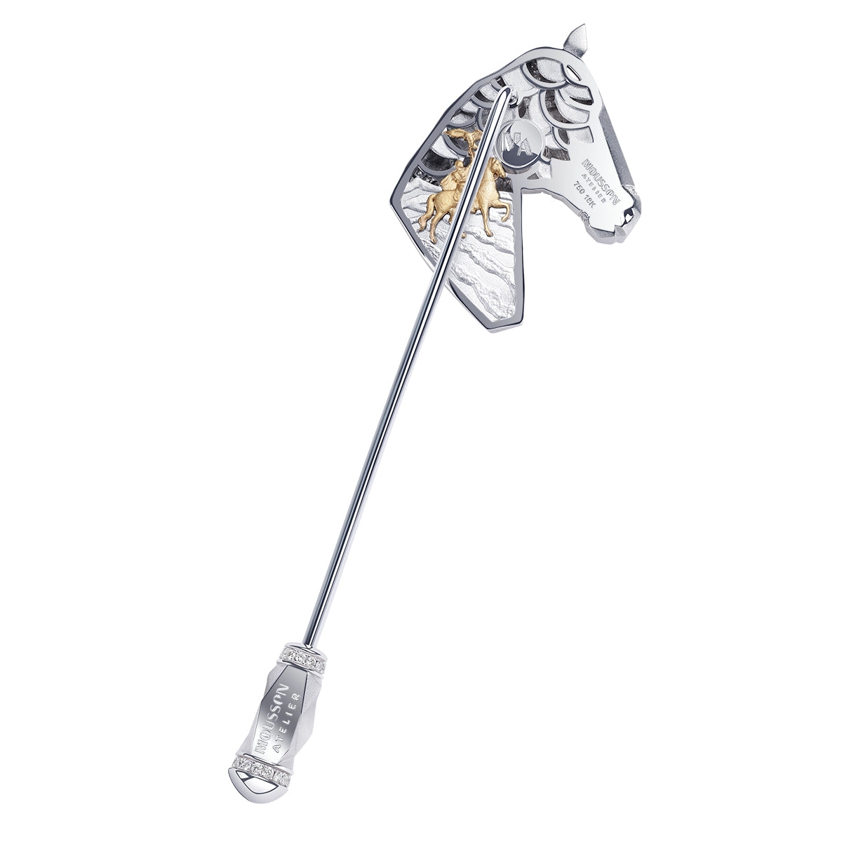 18K White Gold, Diamonds Horse Pin, Brs 0301-1