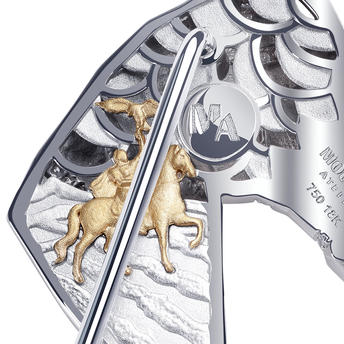 18K White Gold, Diamonds Horse Pin, Brs 0301-1