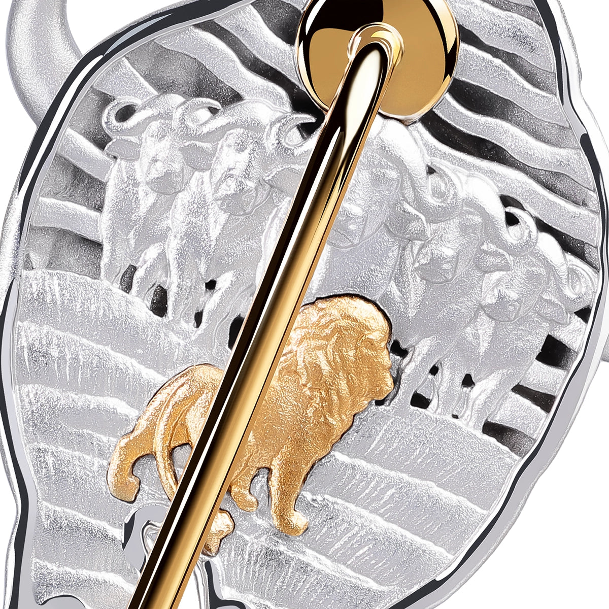 18K Yellow and White Gold, Diamonds Enamel Buffalo Pin, Brs 0301-4