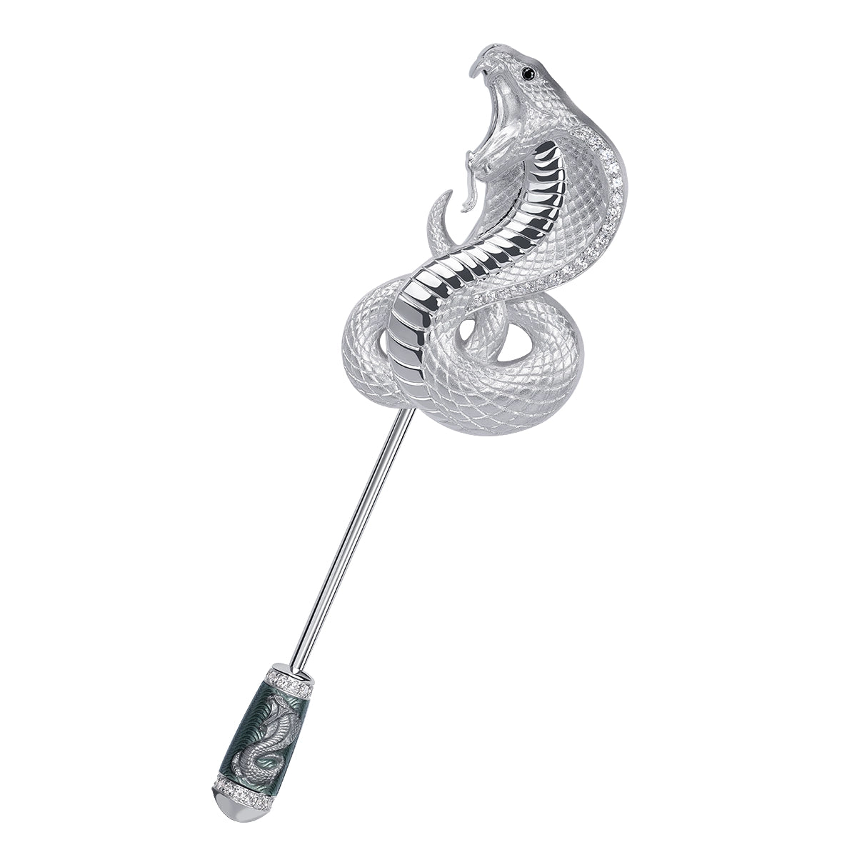The Alchemist, 18K White Gold, White and Black Diamonds Enamel Pin, Brs 0301-5
