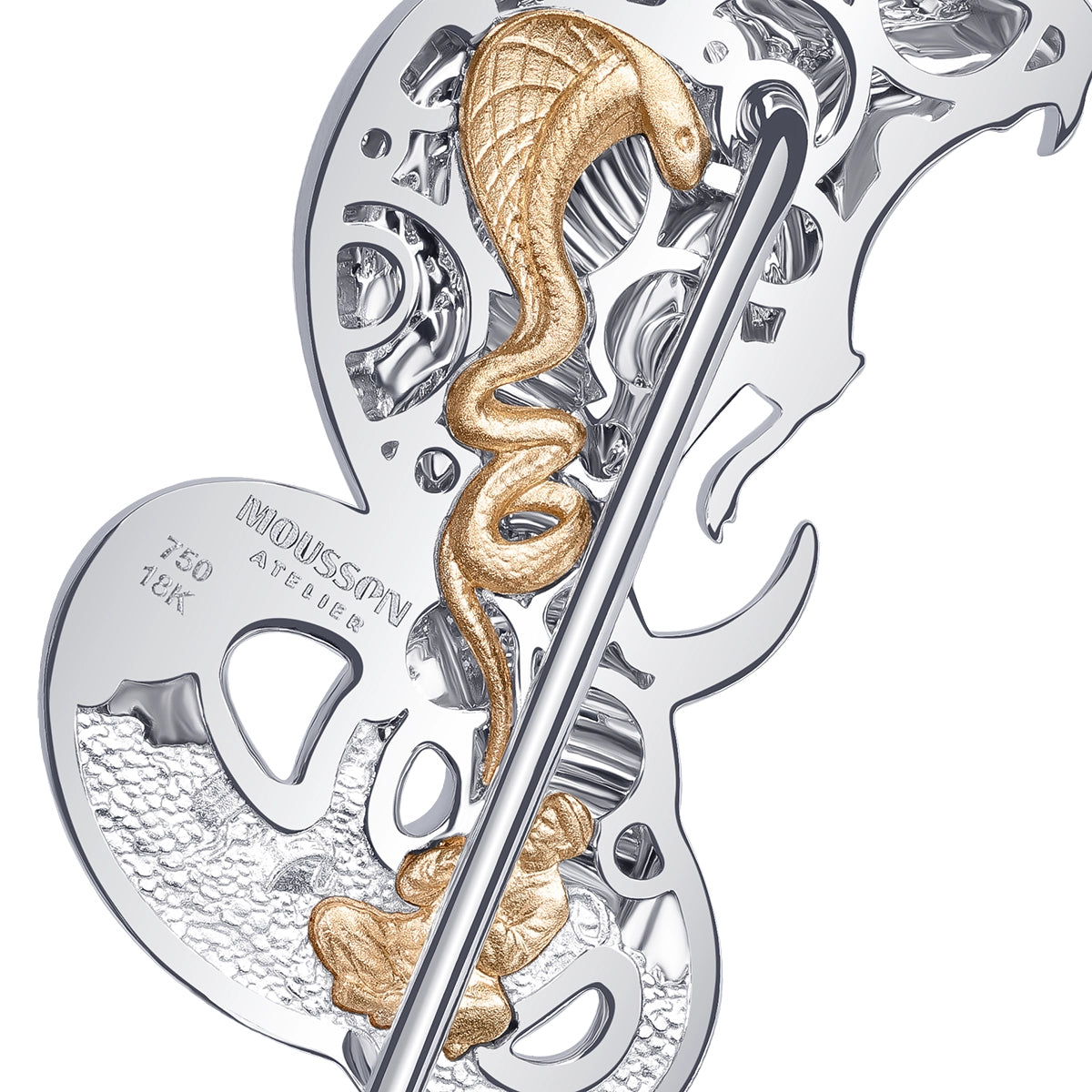 The Alchemist, 18K White Gold, White and Black Diamonds Enamel Pin, Brs 0301-5