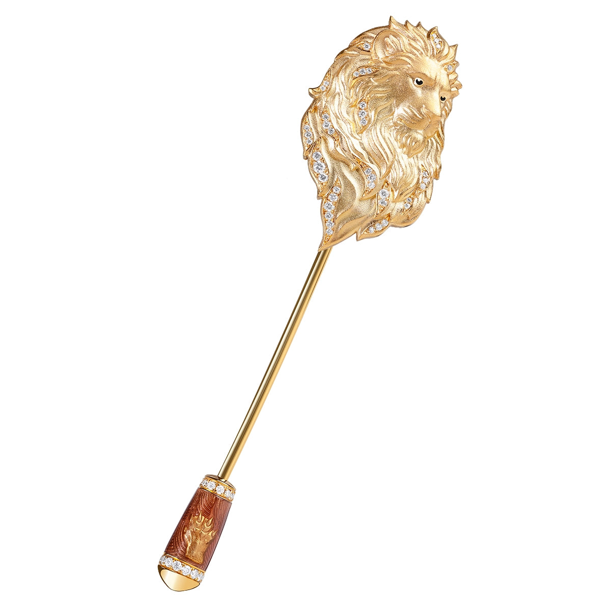 18K Yellow Gold, Diamonds Enamel Lion Pin, Brs 0301-6