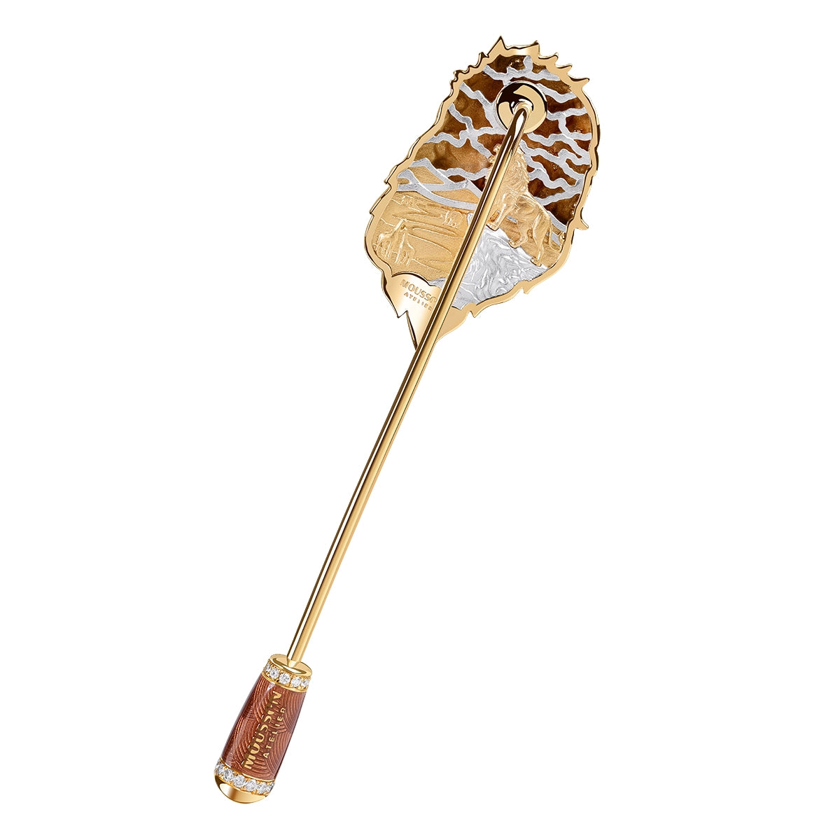 18K Yellow Gold, Diamonds Enamel Lion Pin, Brs 0301-6