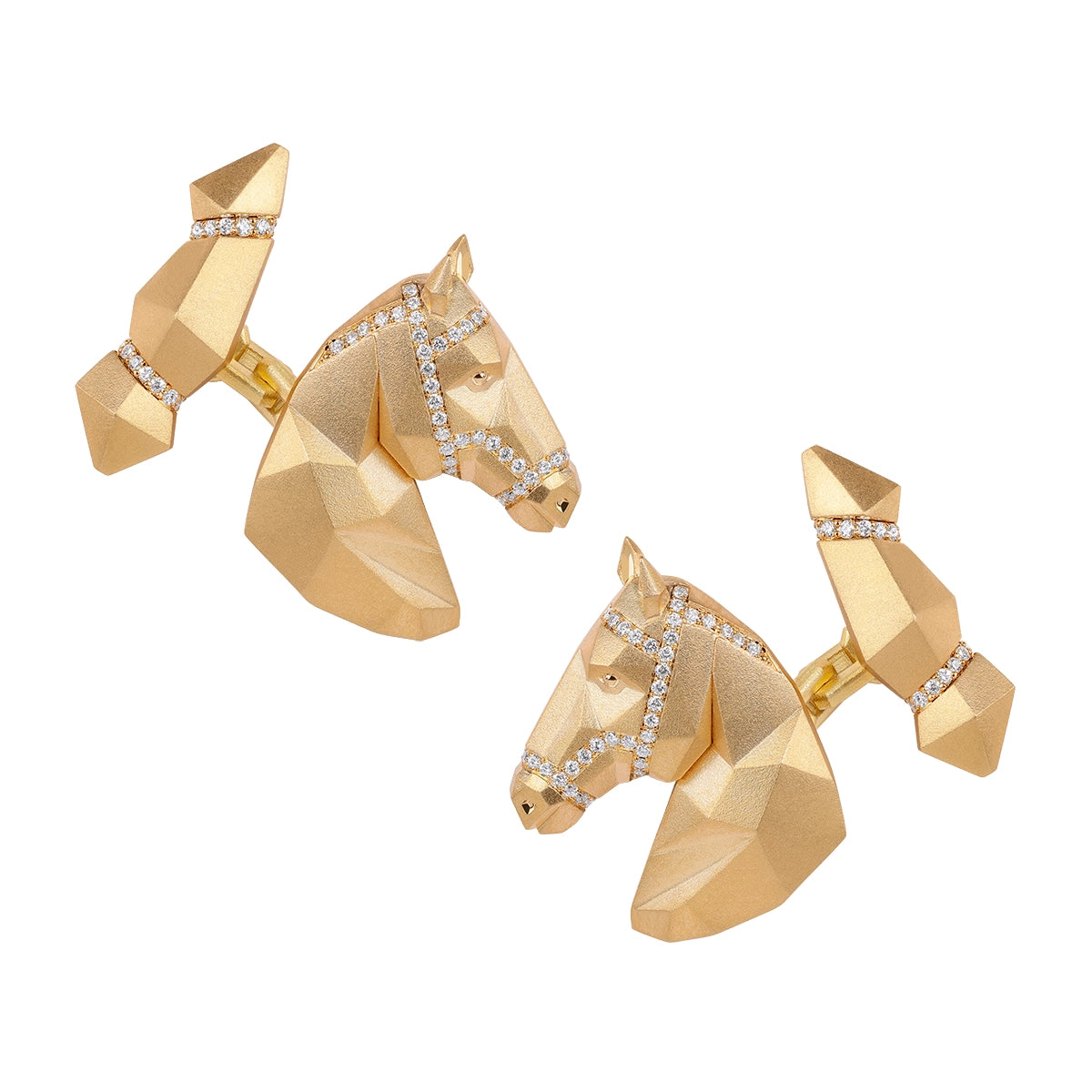 Diamonds 18K Yellow Gold Horse Cufflinks, C 0301-1