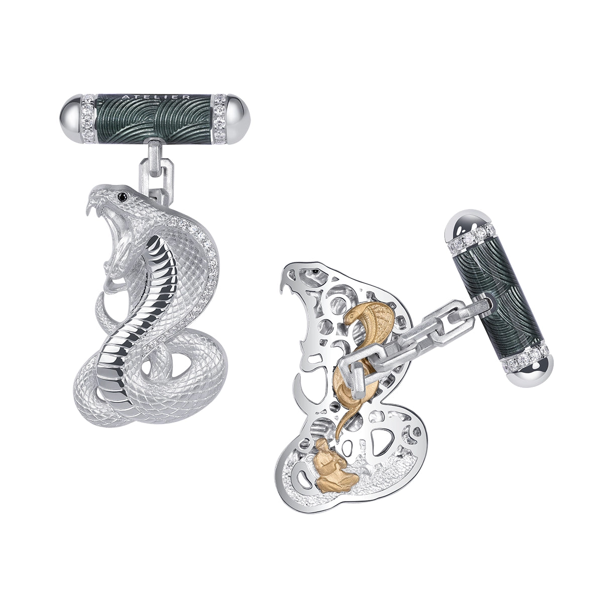 The Alchemist, Diamonds 18K White Gold Enamel Cufflinks, C 0301-5