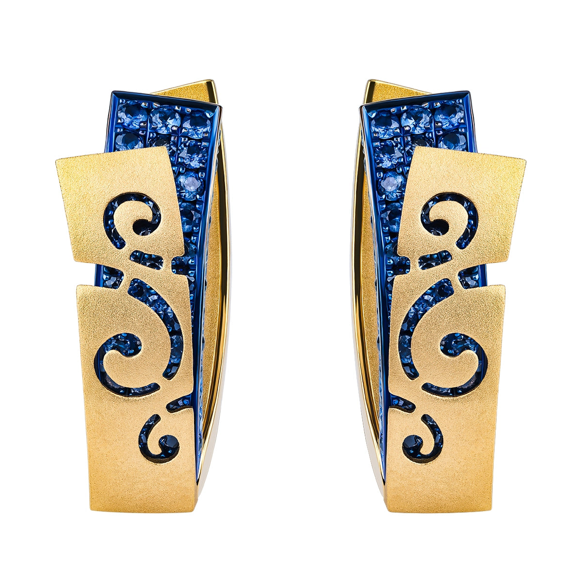 Sapphires 18K Yellow Gold and Titanium Earrings, E 0003-1