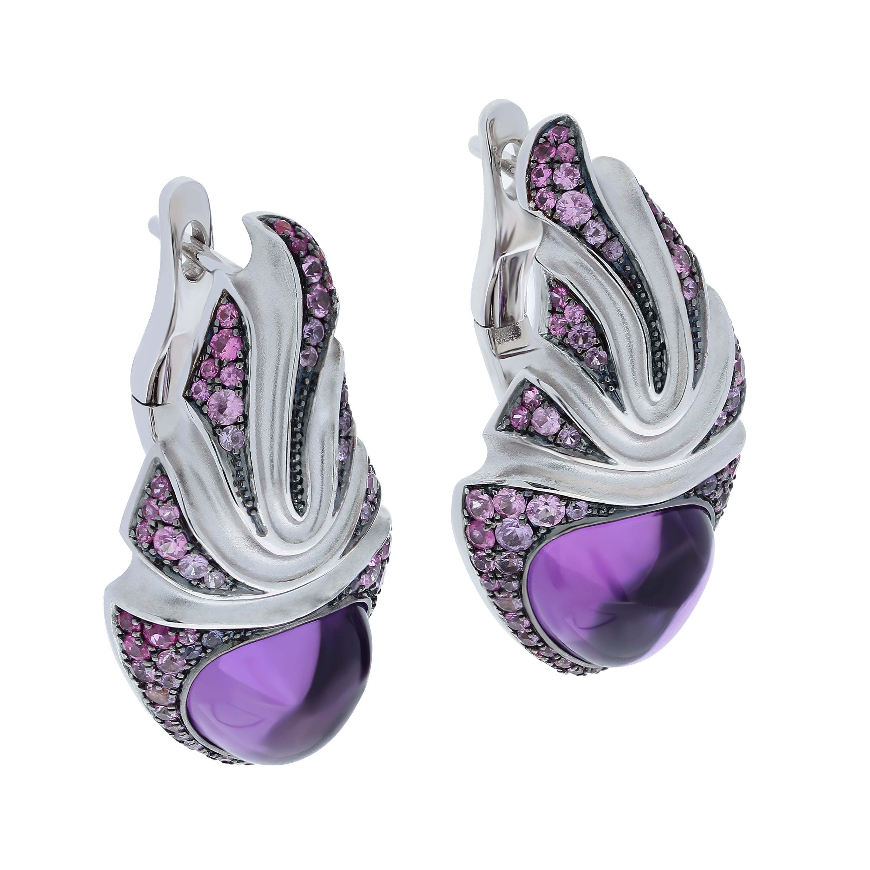 E 0007-2 18K White Gold, Amethyst, Purple Sapphires Earrings