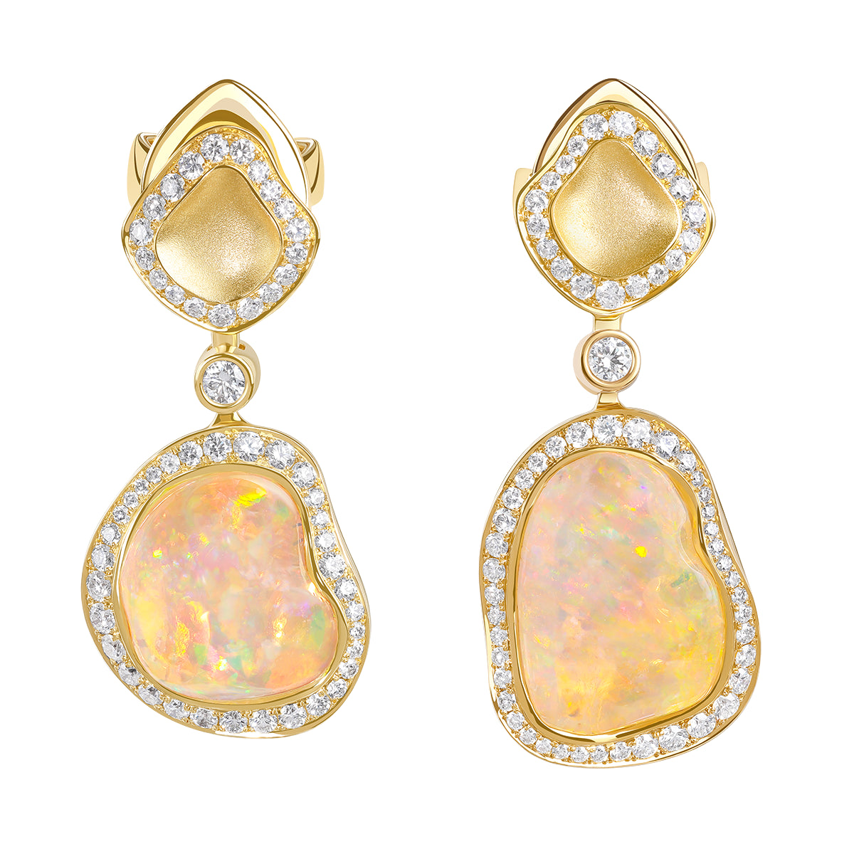 Mexican Fire Opal, Diamonds 18K Yellow Gold Earrings, E 0029-60/1