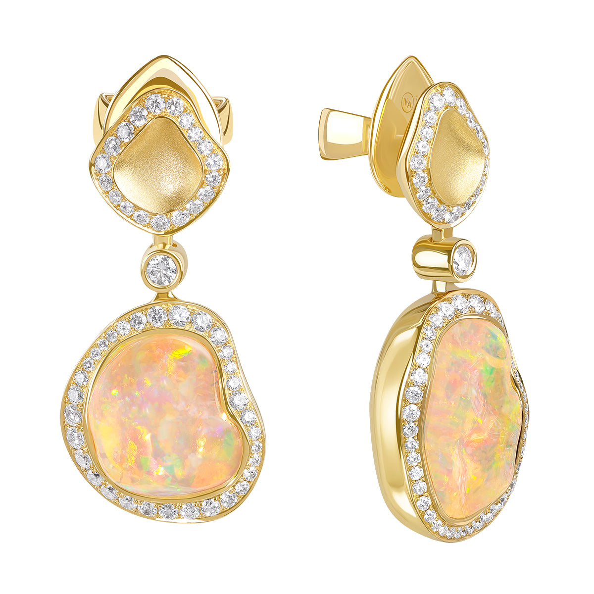 Mexican Fire Opal, Diamonds 18K Yellow Gold Earrings, E 0029-60/1