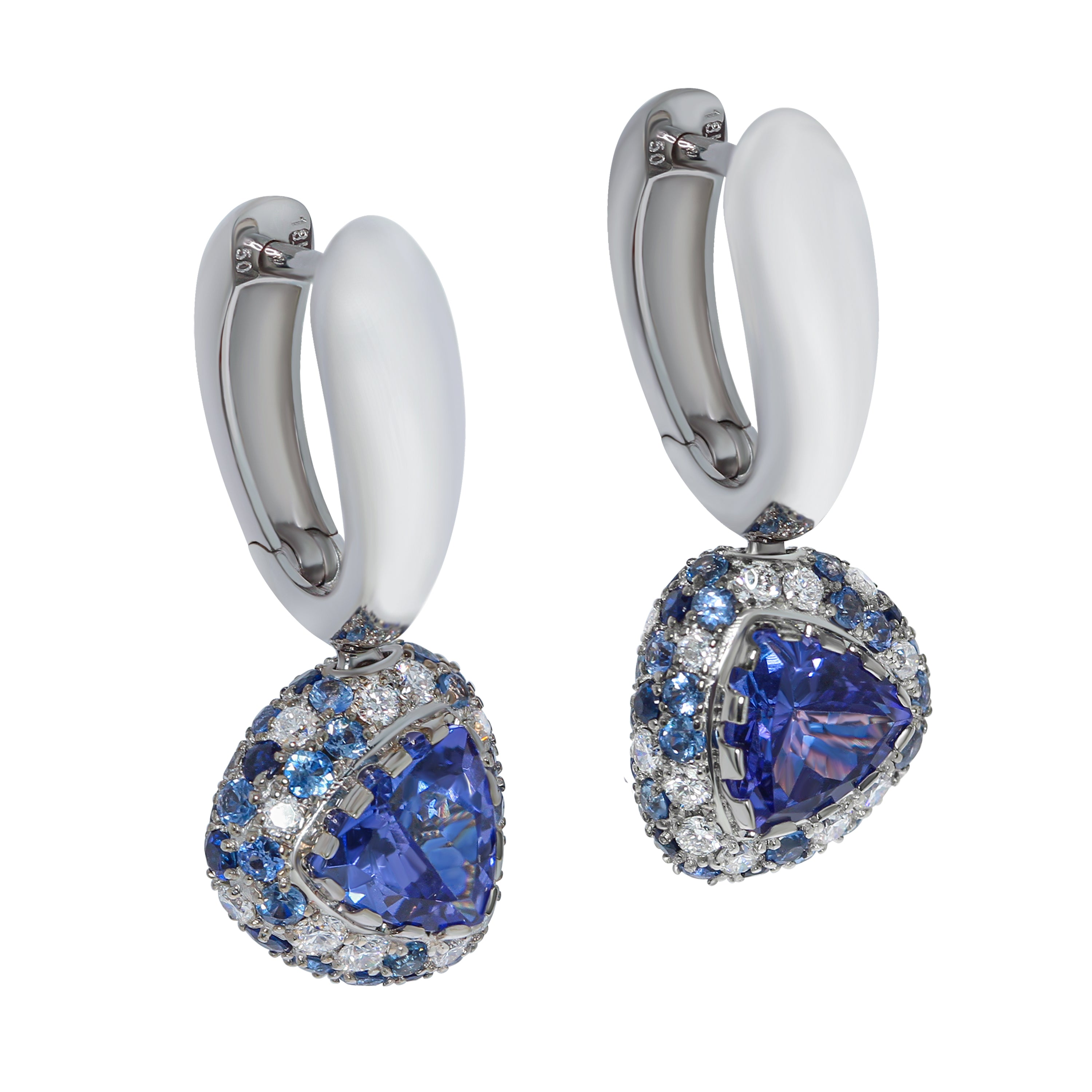 E 0073-0, 18K White Gold, Tanzanite, Diamonds, Sapphires Earrings