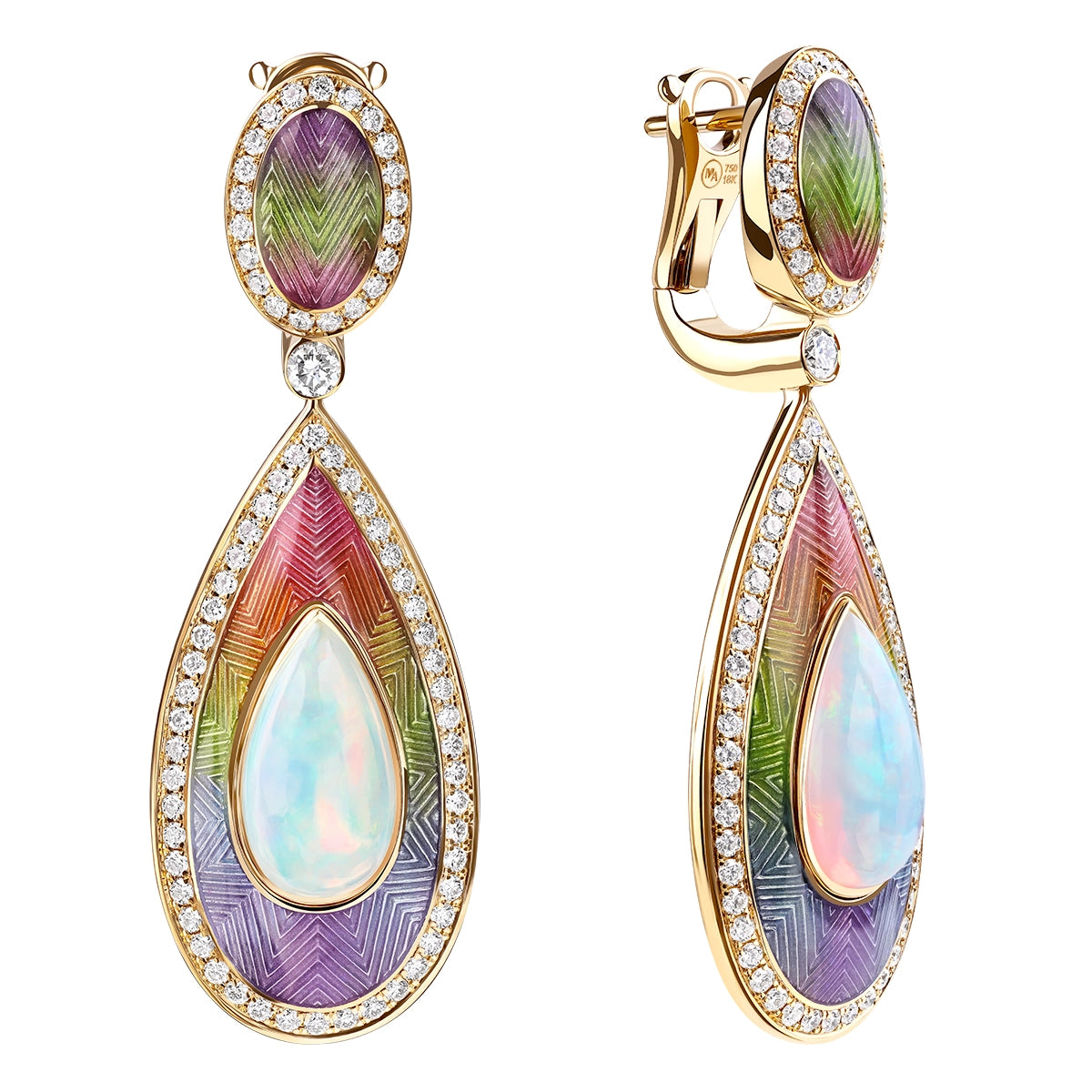 opal, enamel, diamonds earrings
