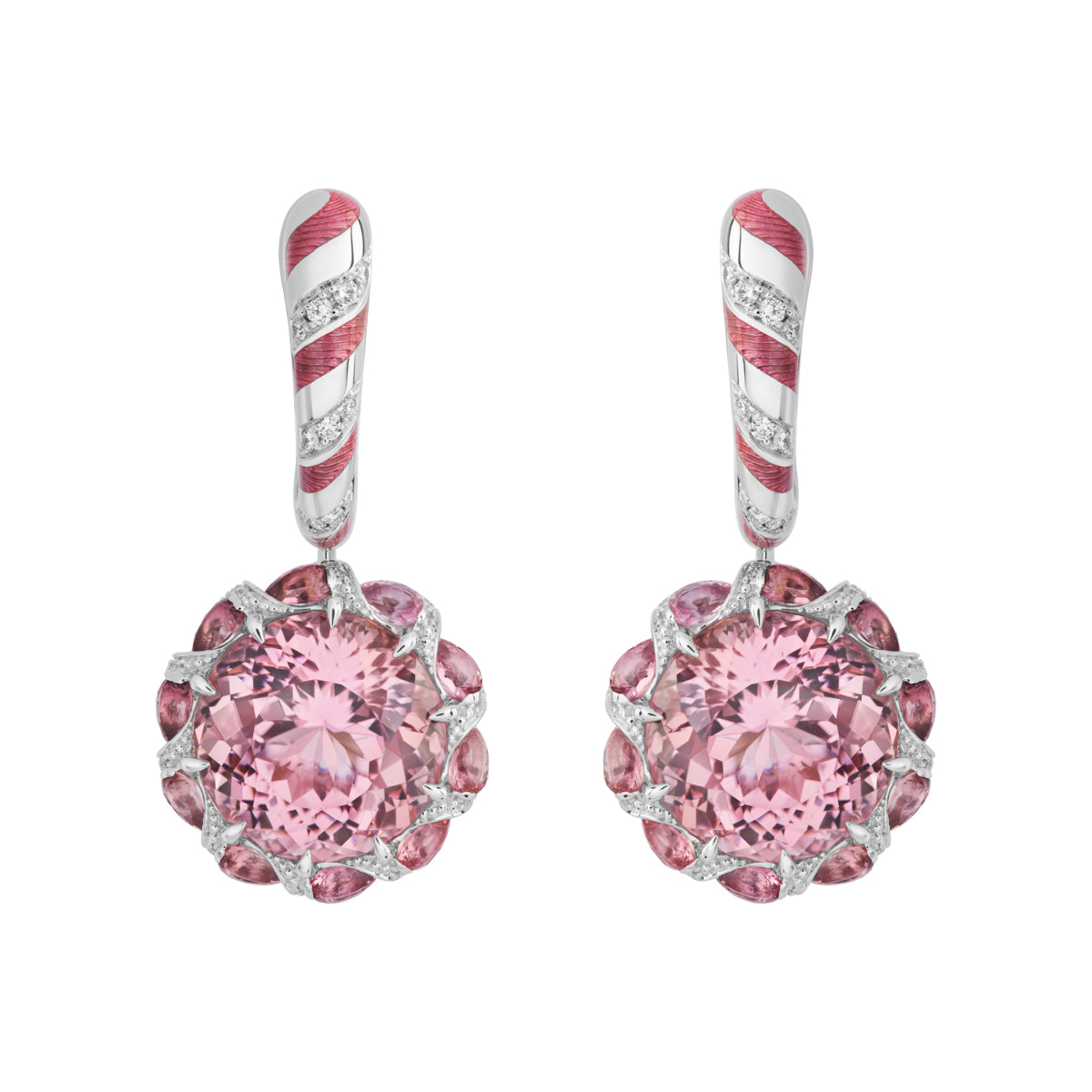 E 0122-1 18K White Gold, Pink Tourmaline, Diamonds Earrings