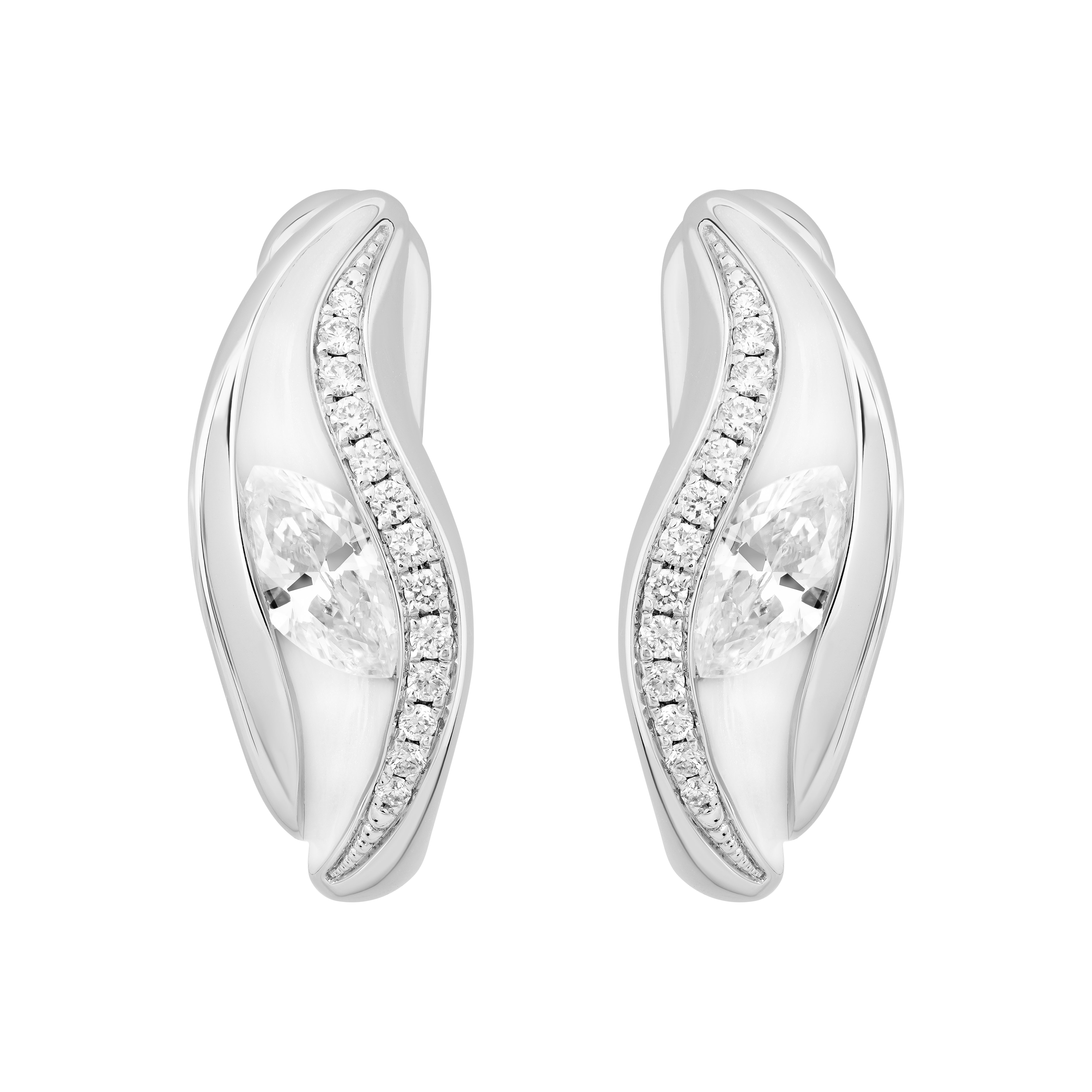 E 0123-80, 18K White Gold, Enamel, Diamonds Earrings