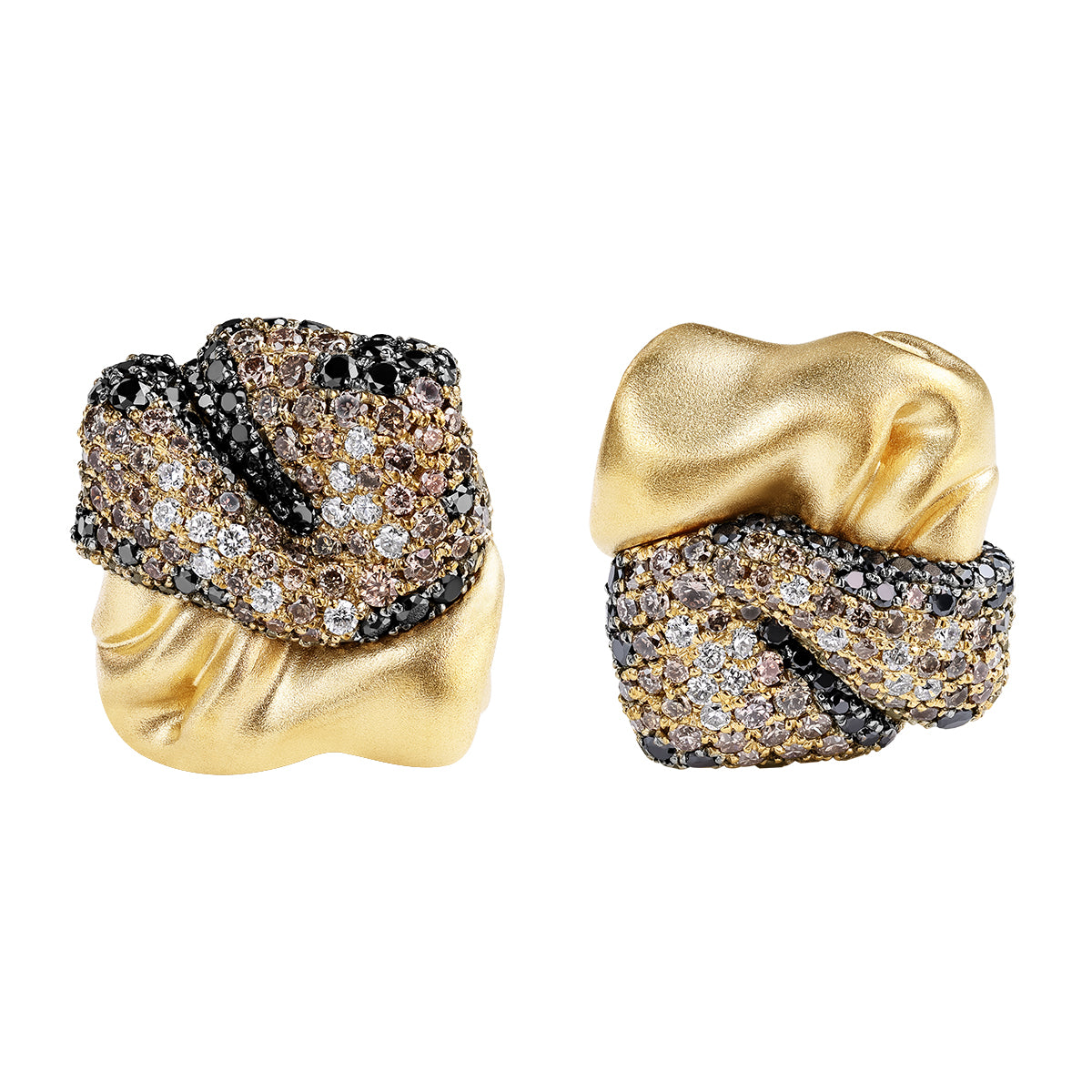 White, Black and Champagne Diamonds 18K Yellow Gold Stud Earrings, E 0132-4