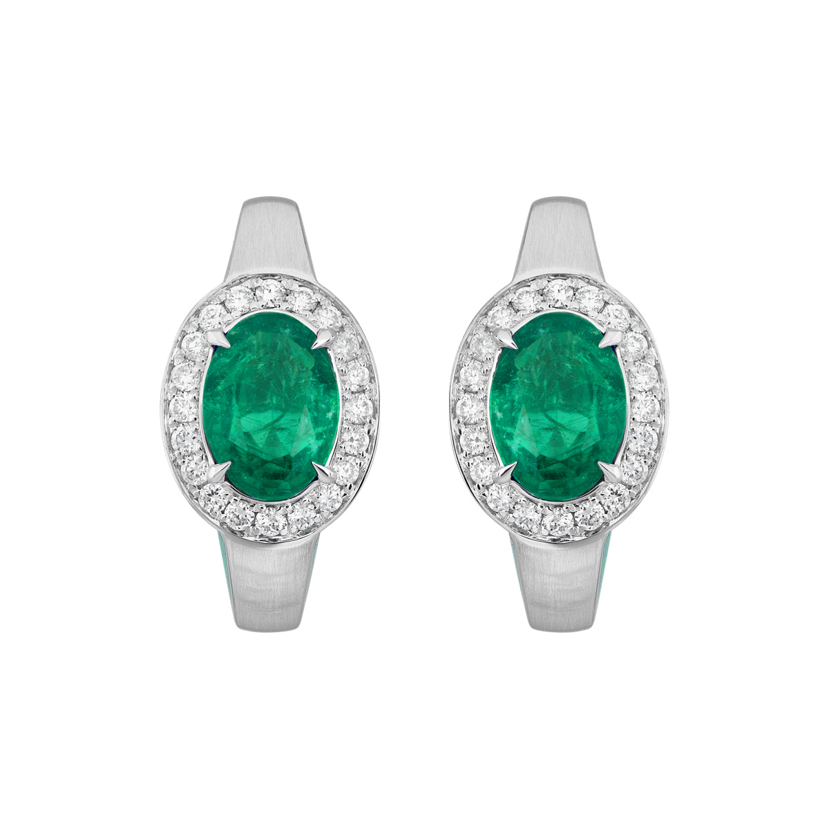 E 0143-001 18K White Gold, Emerald, Diamonds Enamel Earrings