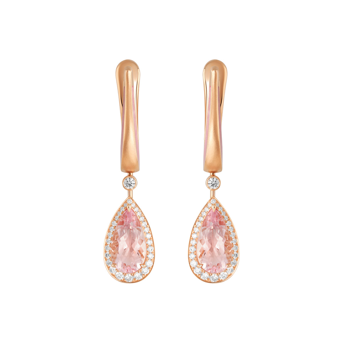 E 0143-20 18K Rose Gold, Morganite, Diamonds, Enamel Earrings