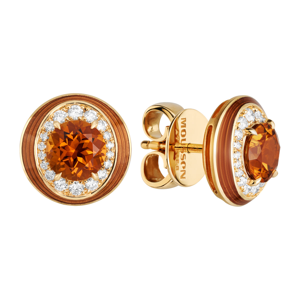 E 0143-30 18K Yellow Gold, Cognac Tourmaline, Diamonds Earrings