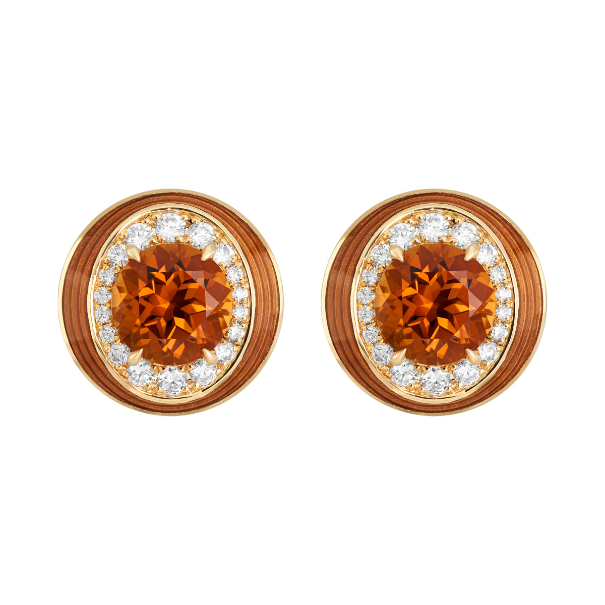 E 0143-30 18K Yellow Gold, Cognac Tourmaline, Diamonds Earrings