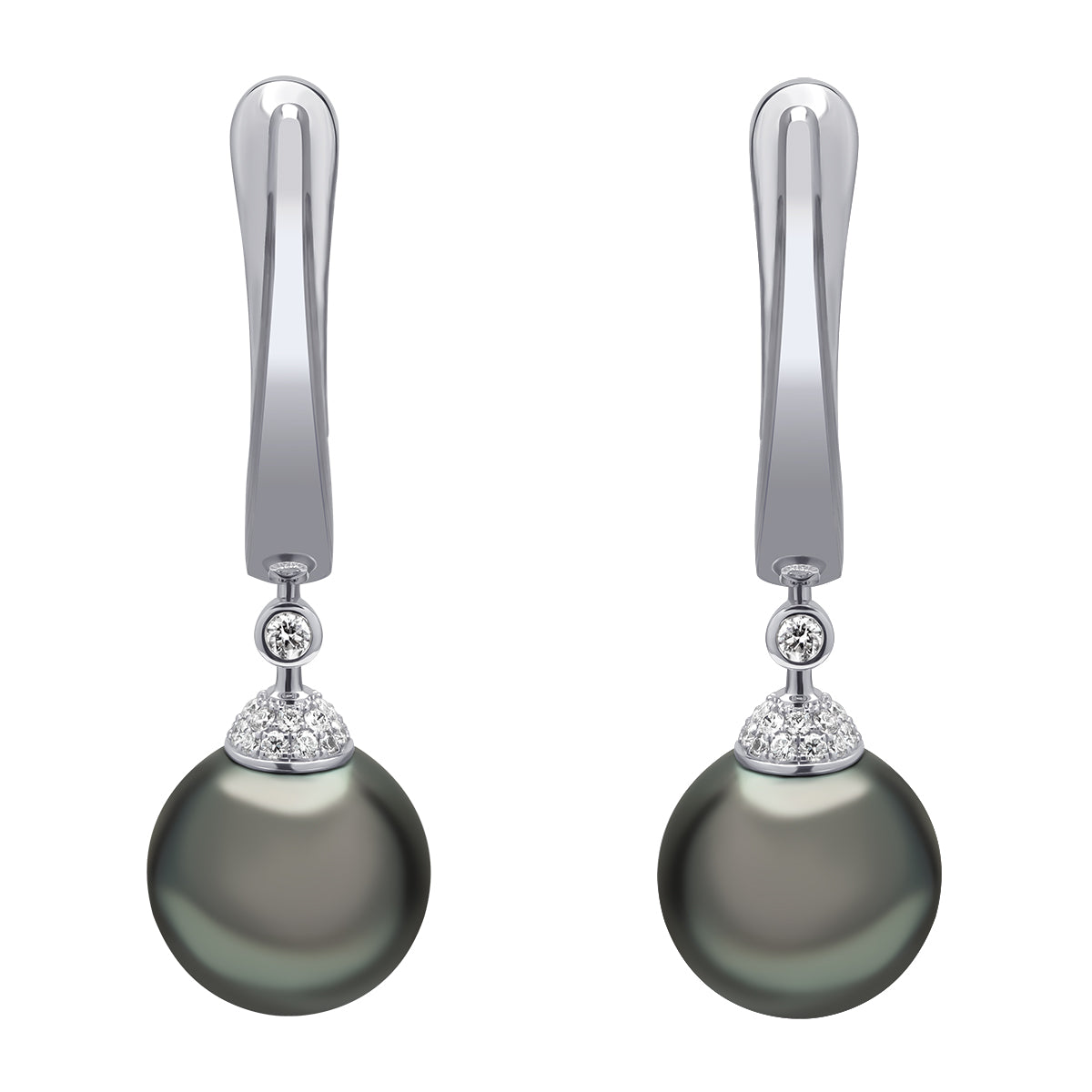 Tahiti Pearl, Diamonds Enamel 18K White Gold Earrings, E 0143-4