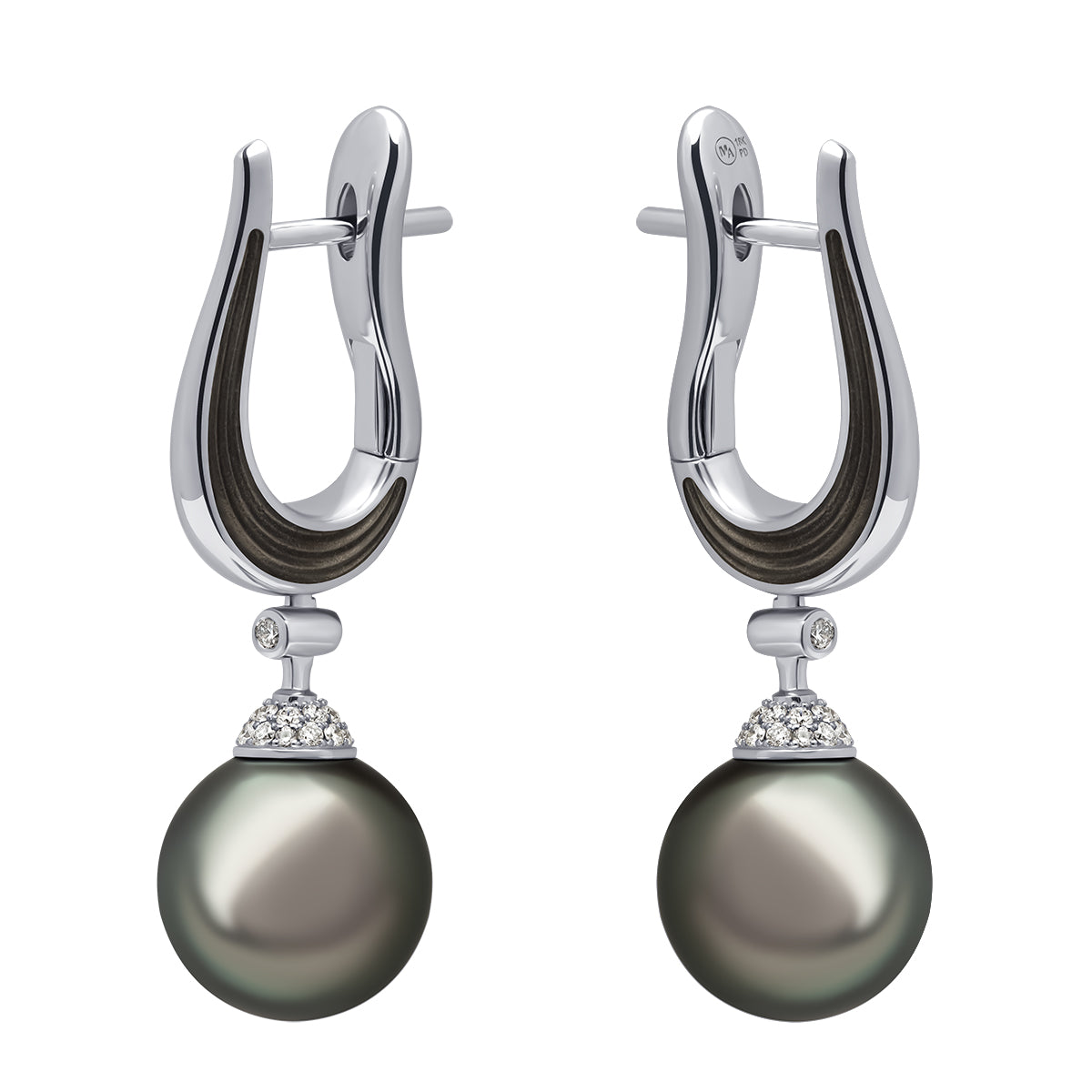 Tahiti Pearl, Diamonds Enamel 18K White Gold Earrings, E 0143-4