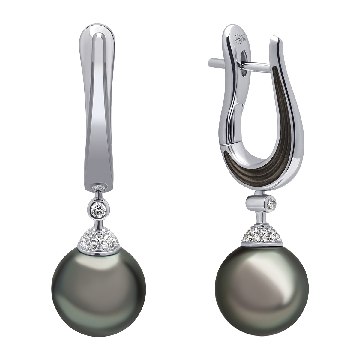 Tahiti Pearl, Diamonds Enamel 18K White Gold Earrings, E 0143-4