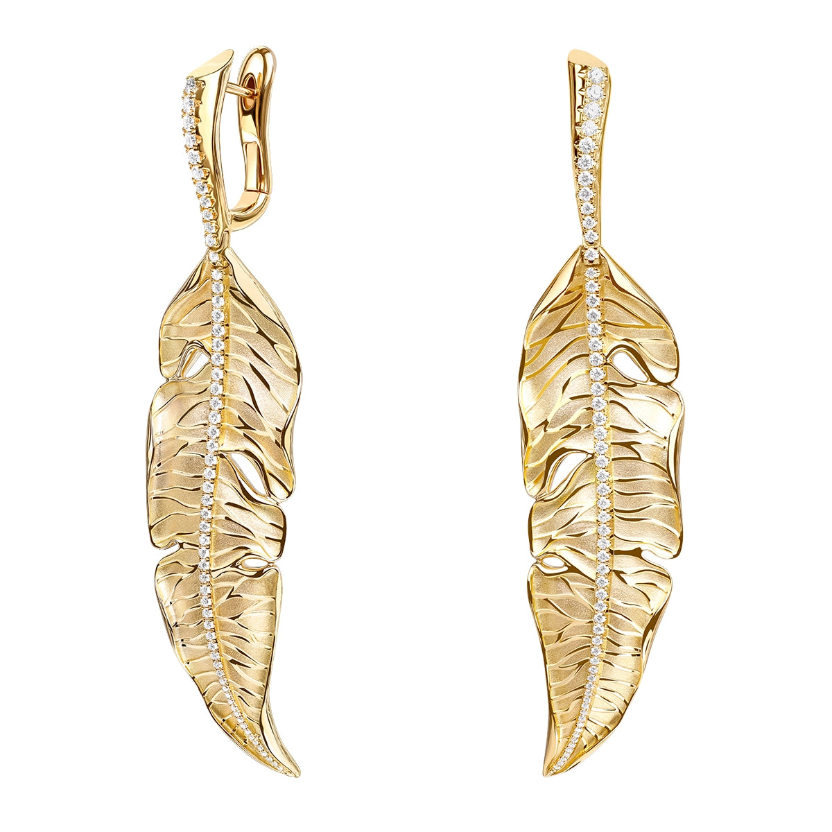 Diamonds, 18K Yellow Gold Leaf Earrings, E 0164-0