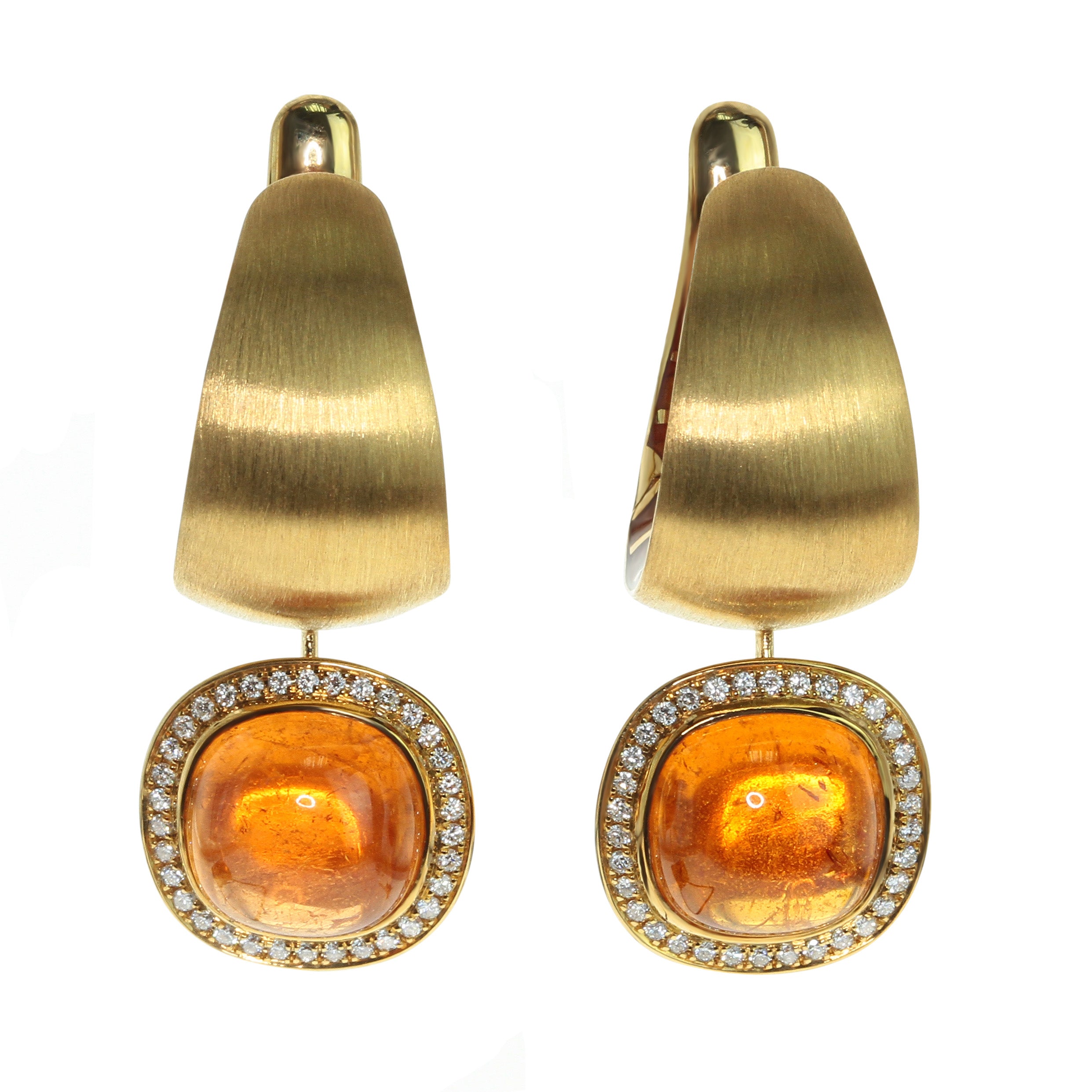 E 0176-71, 18K Yellow Gold, Enamel, Spessartine, Diamonds Earrings