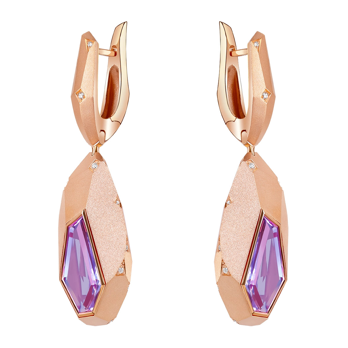 Amethyst Diamonds 18K Rose Gold Earrings, E 0190-0