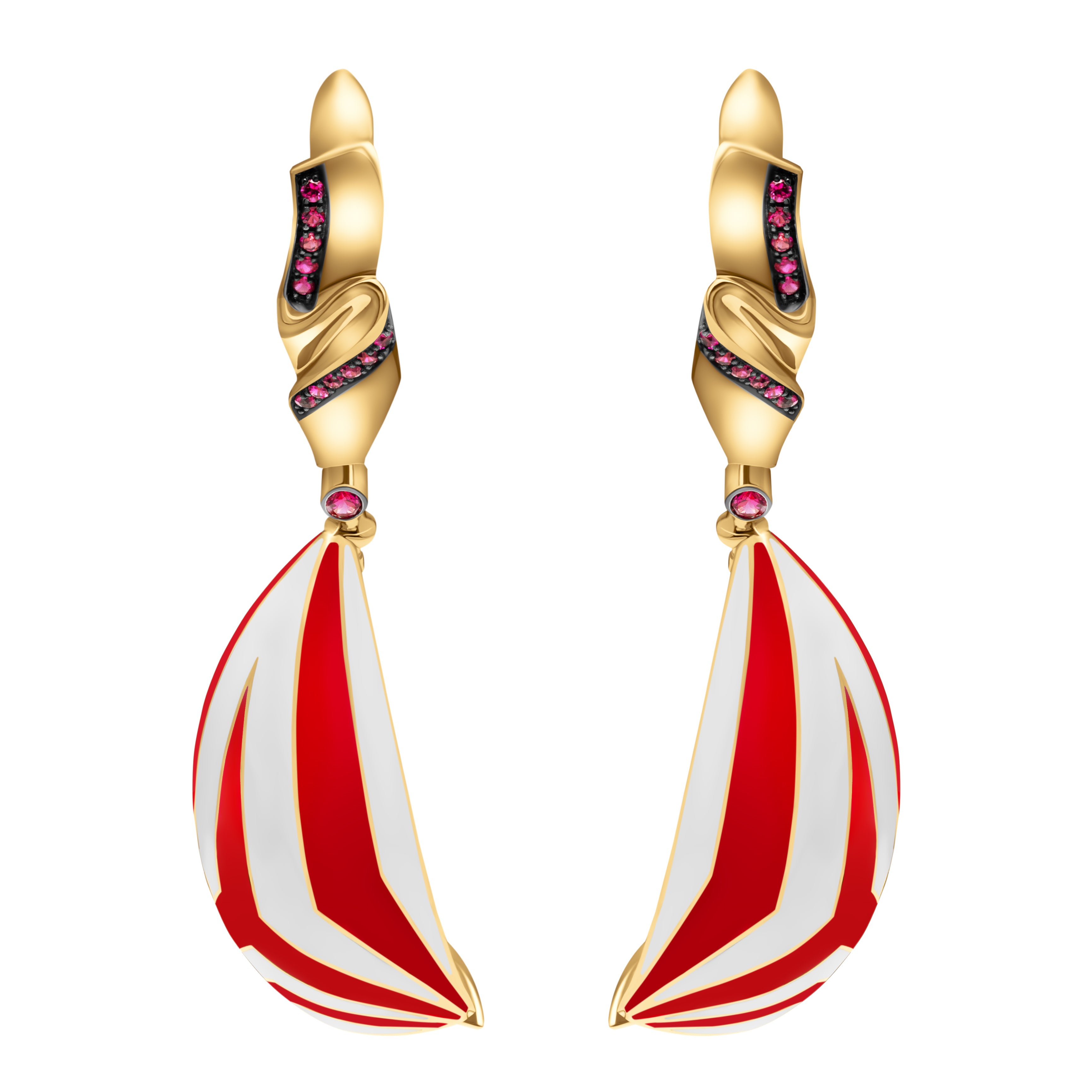 Rubies, Enamel 18K Yellow Gold Regatta Earrings, E 0297-0