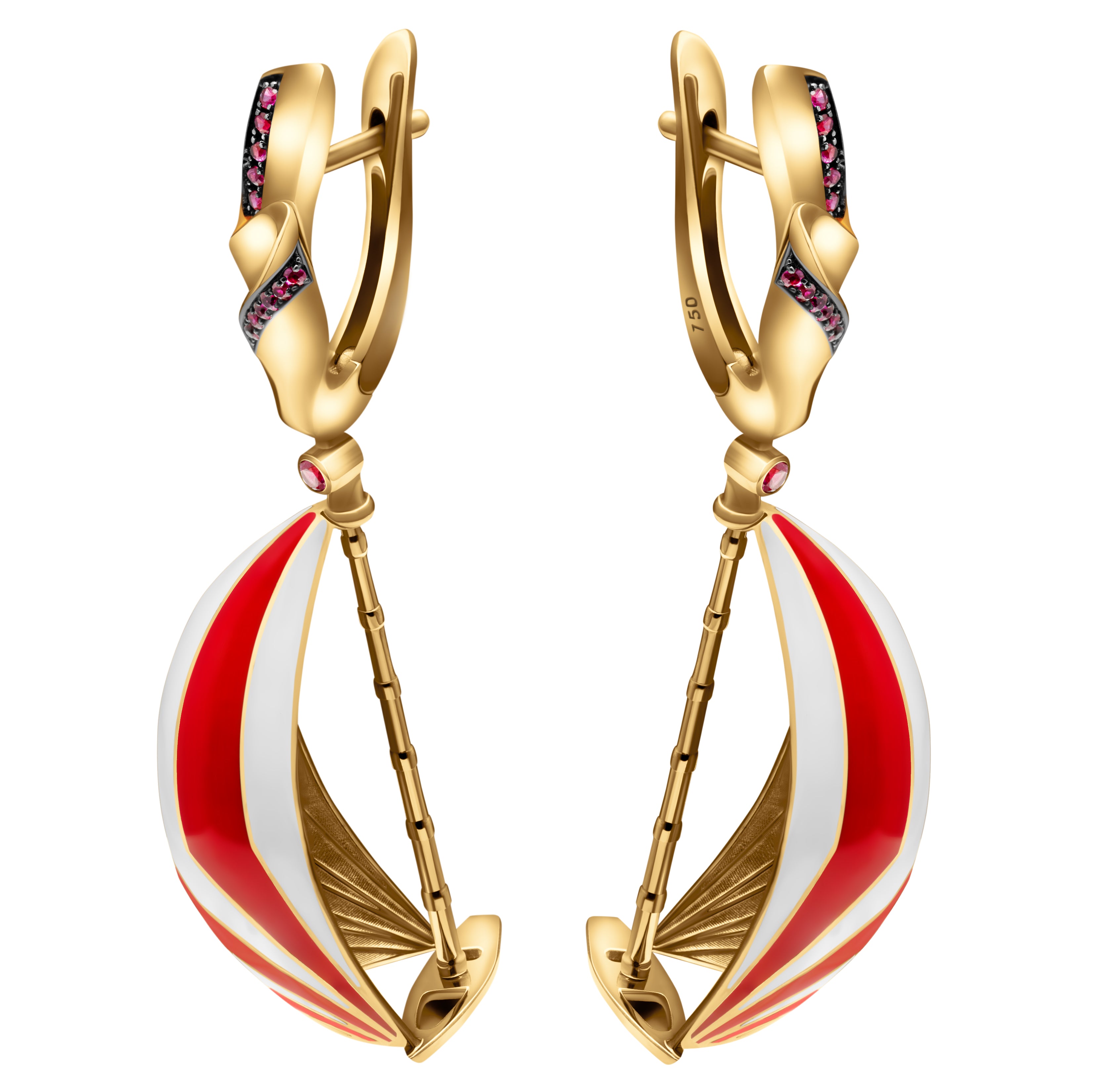 Rubies, Enamel 18K Yellow Gold Regatta Earrings, E 0297-0