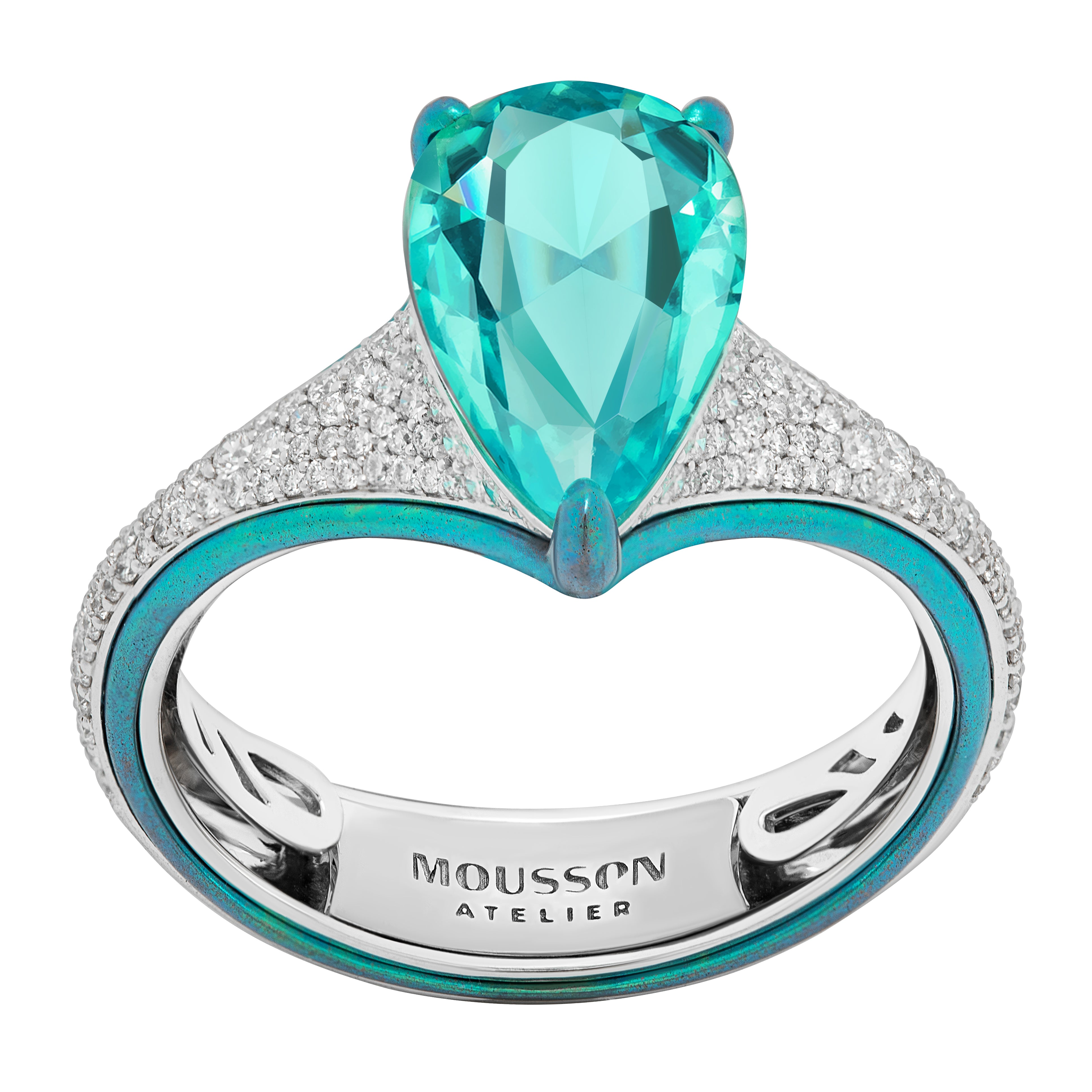 R 0141-10 18K White Gold, Paraiba Tourmaline, Diamonds Ring