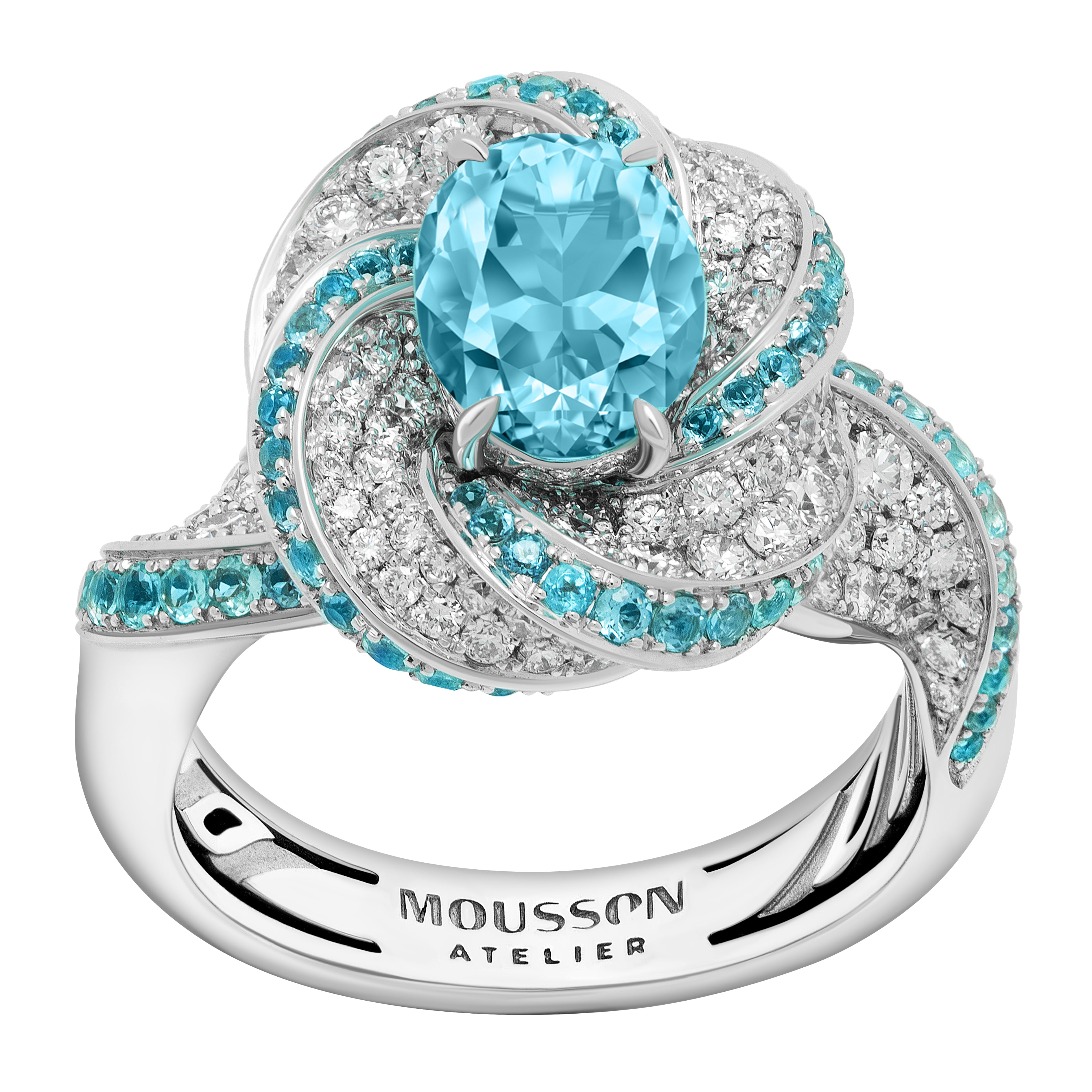 R 0121-30 18K White Gold, Paraiba Tourmaline, Diamonds Ring