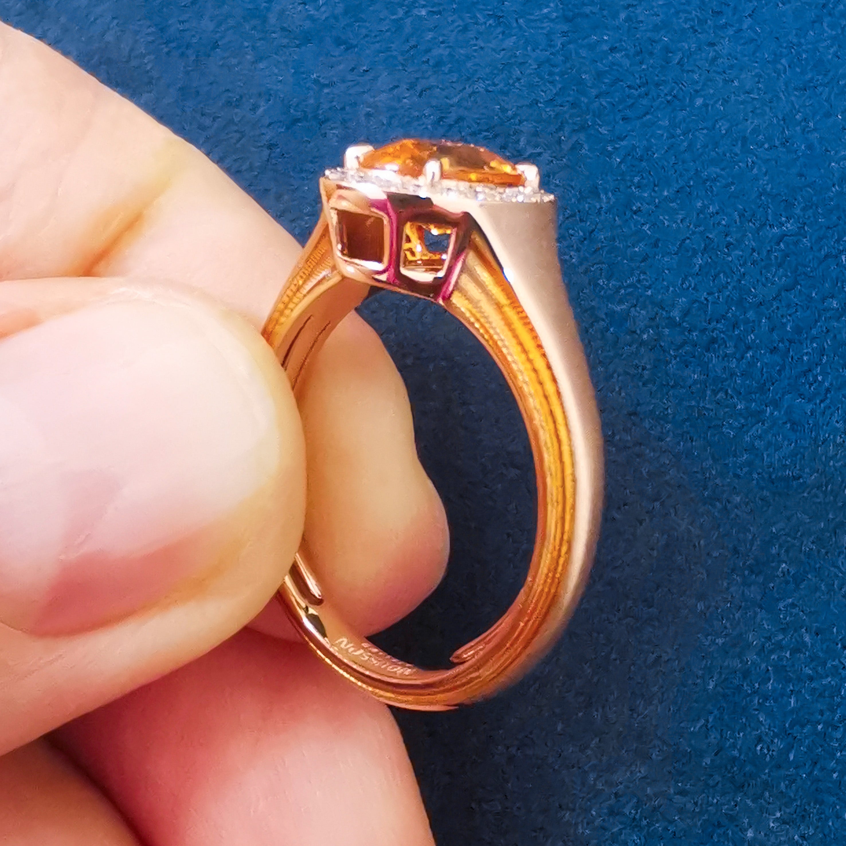 R 0143-0, 18K Rose Gold, Spessartine, Diamonds, Enamel Ring