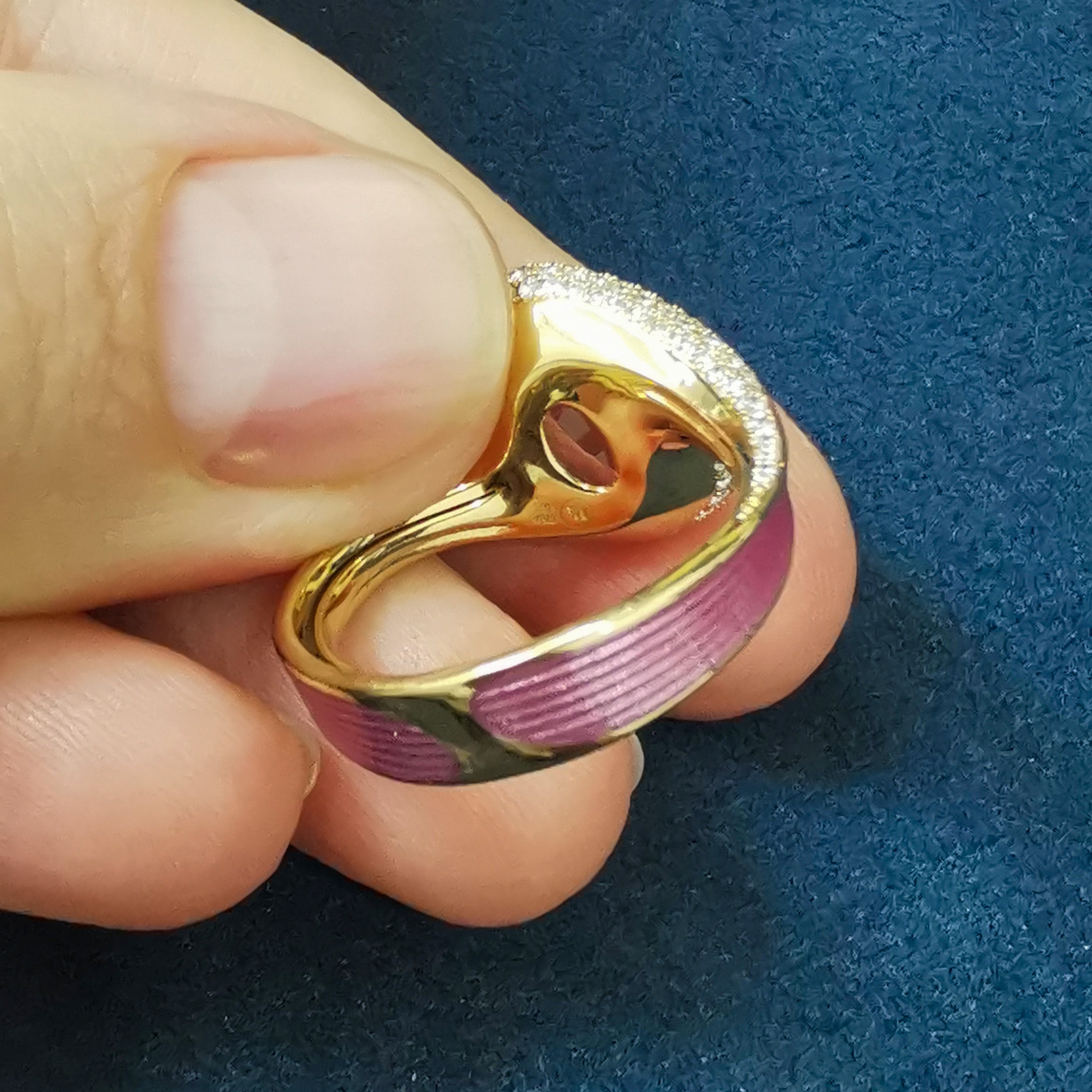 R 0123-0 18K Yellow Gold, Enamel, Morganite, Diamonds Ring