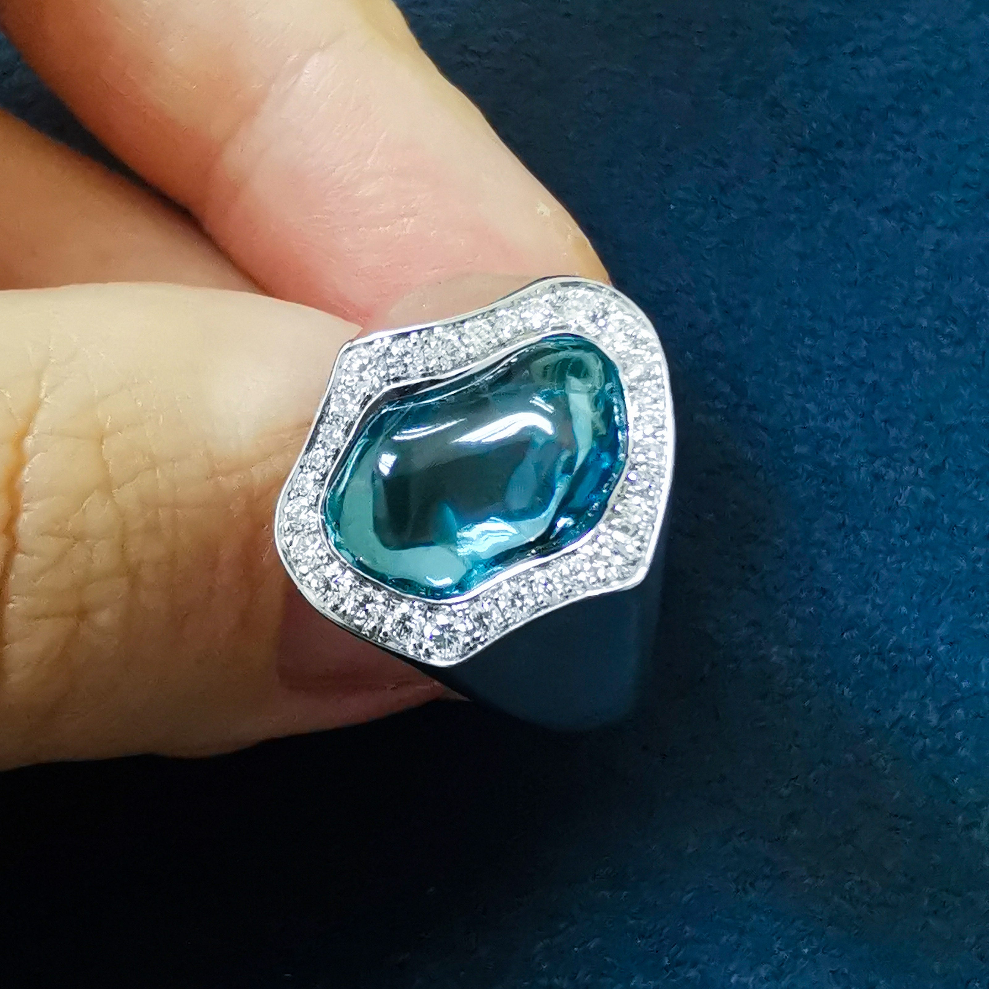 R 0030-5/1 18K White Gold, Aquamarine, Diamonds Ring