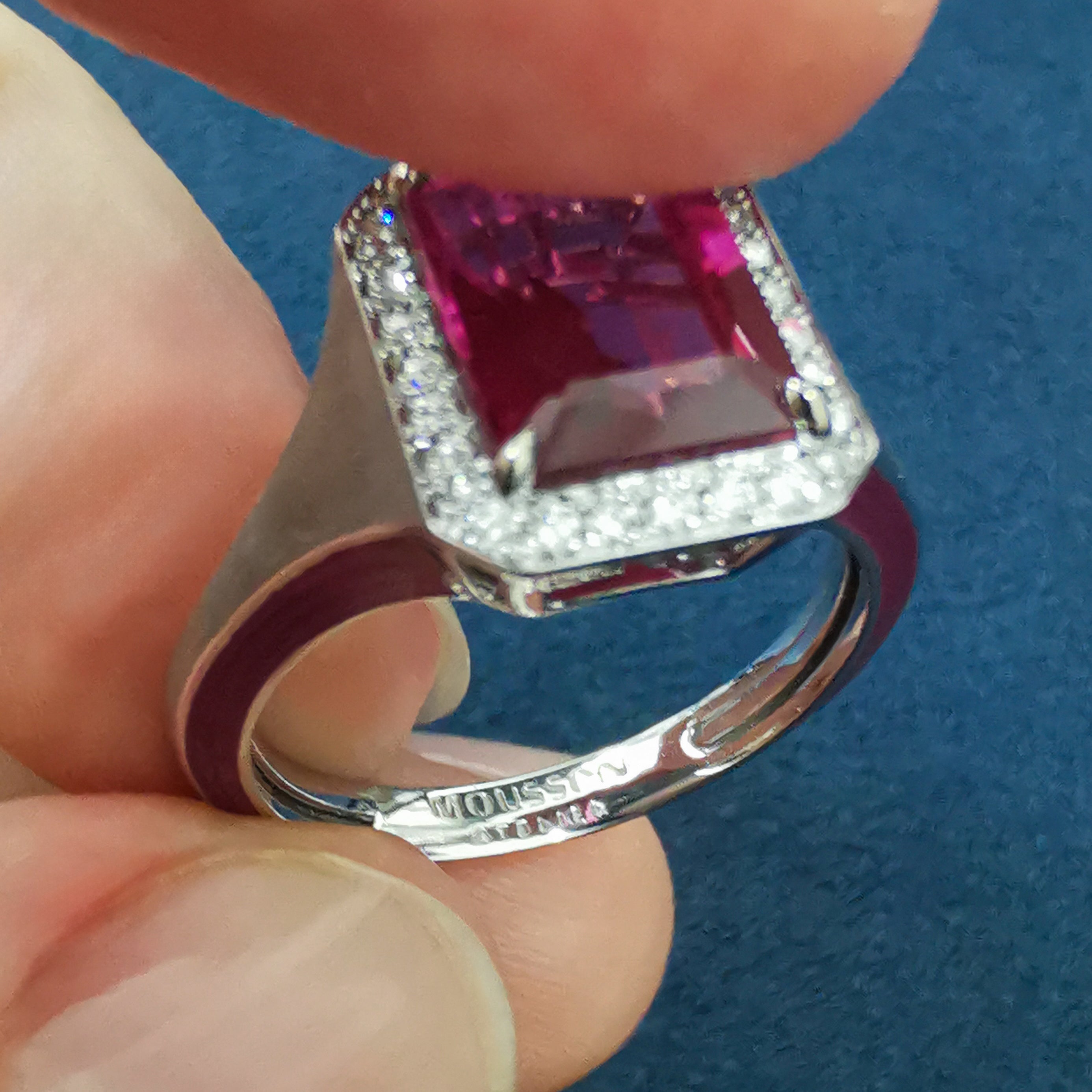 R 0143-13, 18K White Gold, Pink Tourmaline, Diamonds, Enamel Ring